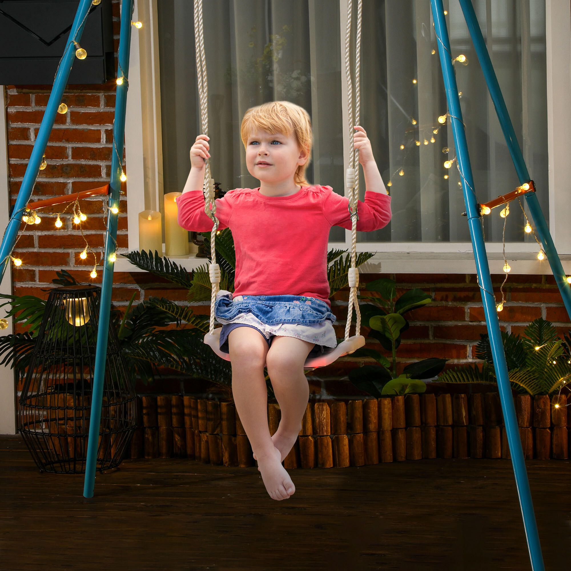 Outsunny Altalena per Bambini 9-36 Mesi Bianca con Luci LED e Corda Regolabile 2/7