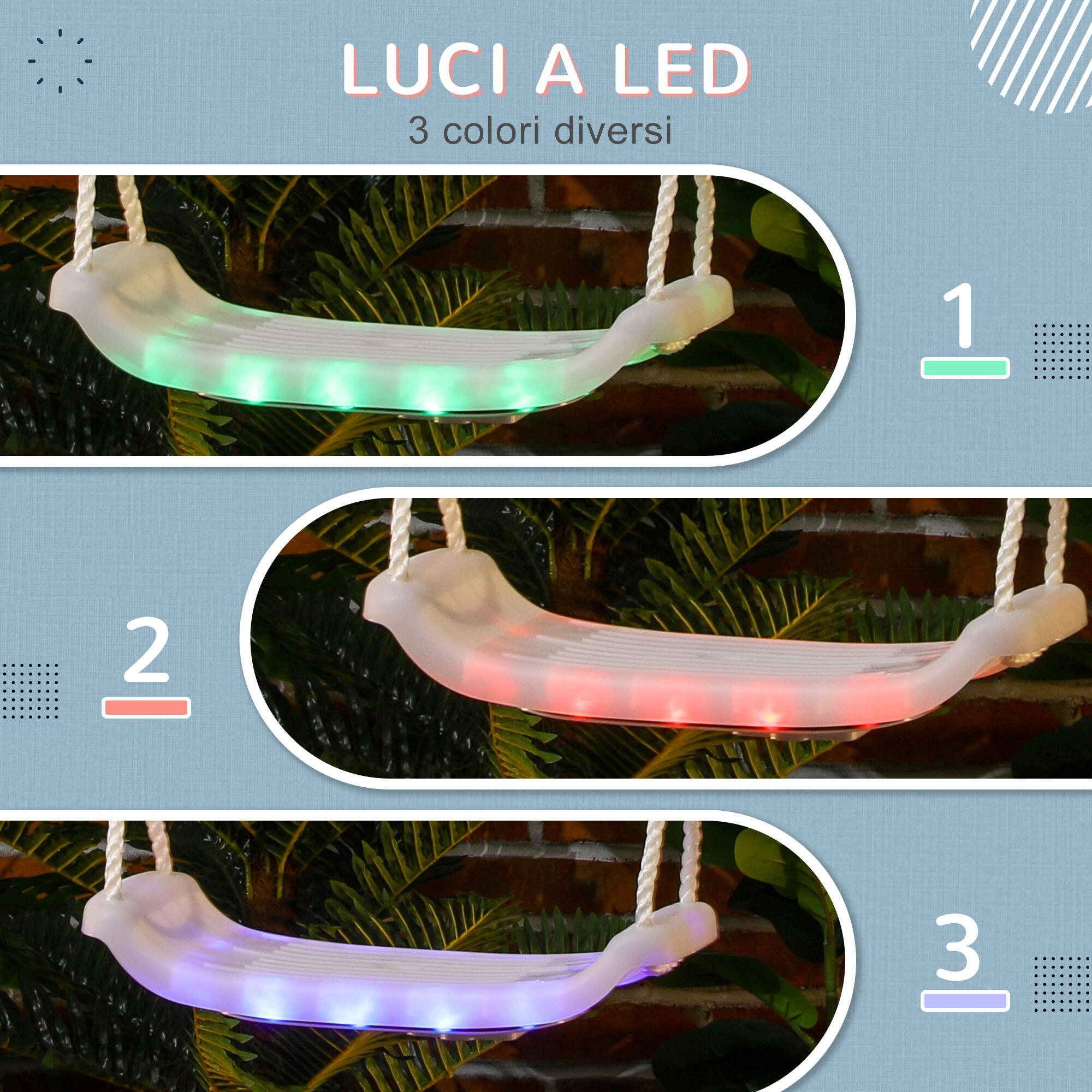 Outsunny Altalena per Bambini 9-36 Mesi Bianca con Luci LED e Corda Regolabile 4/7