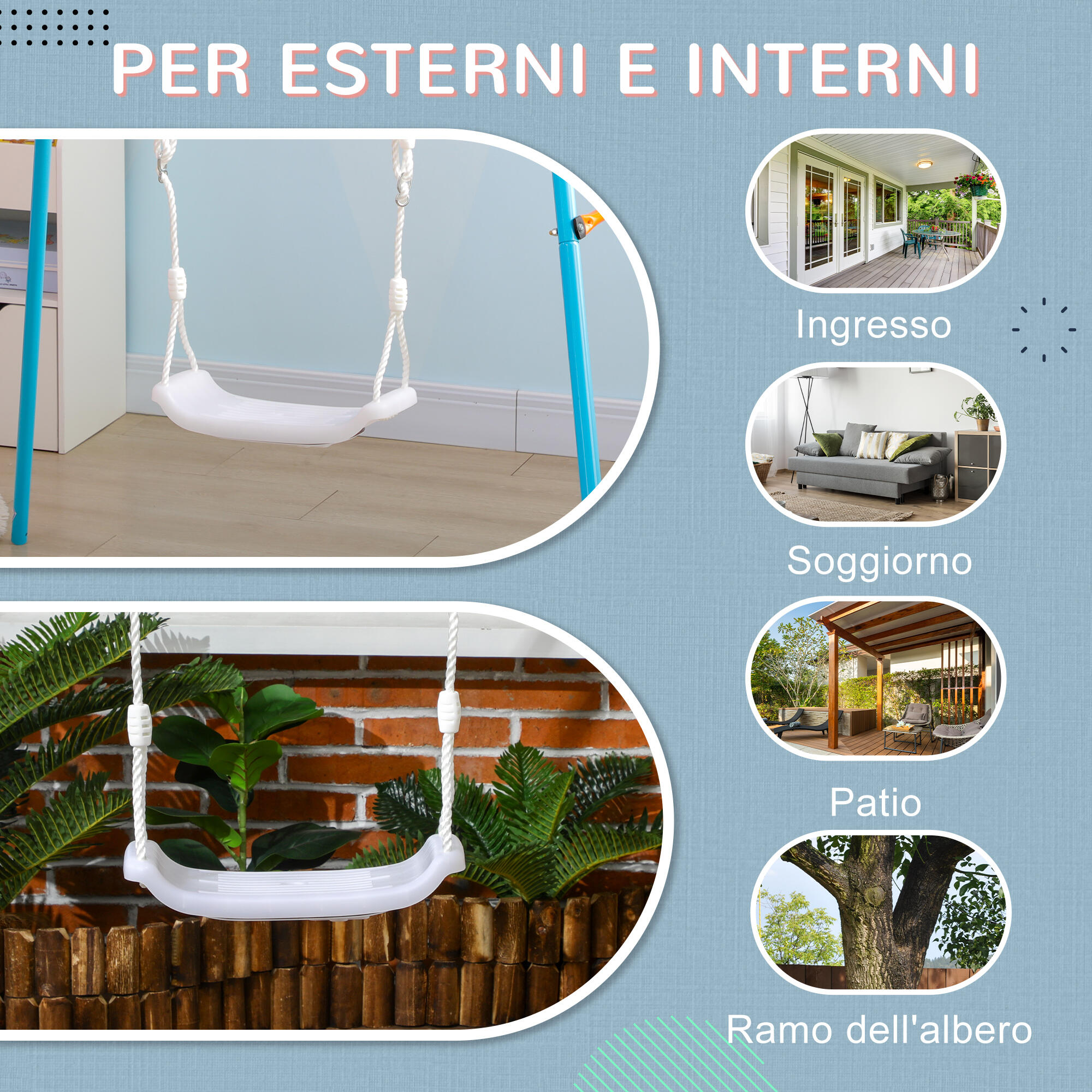 Outsunny Altalena per Bambini 9-36 Mesi Bianca con Luci LED e Corda Regolabile 6/7