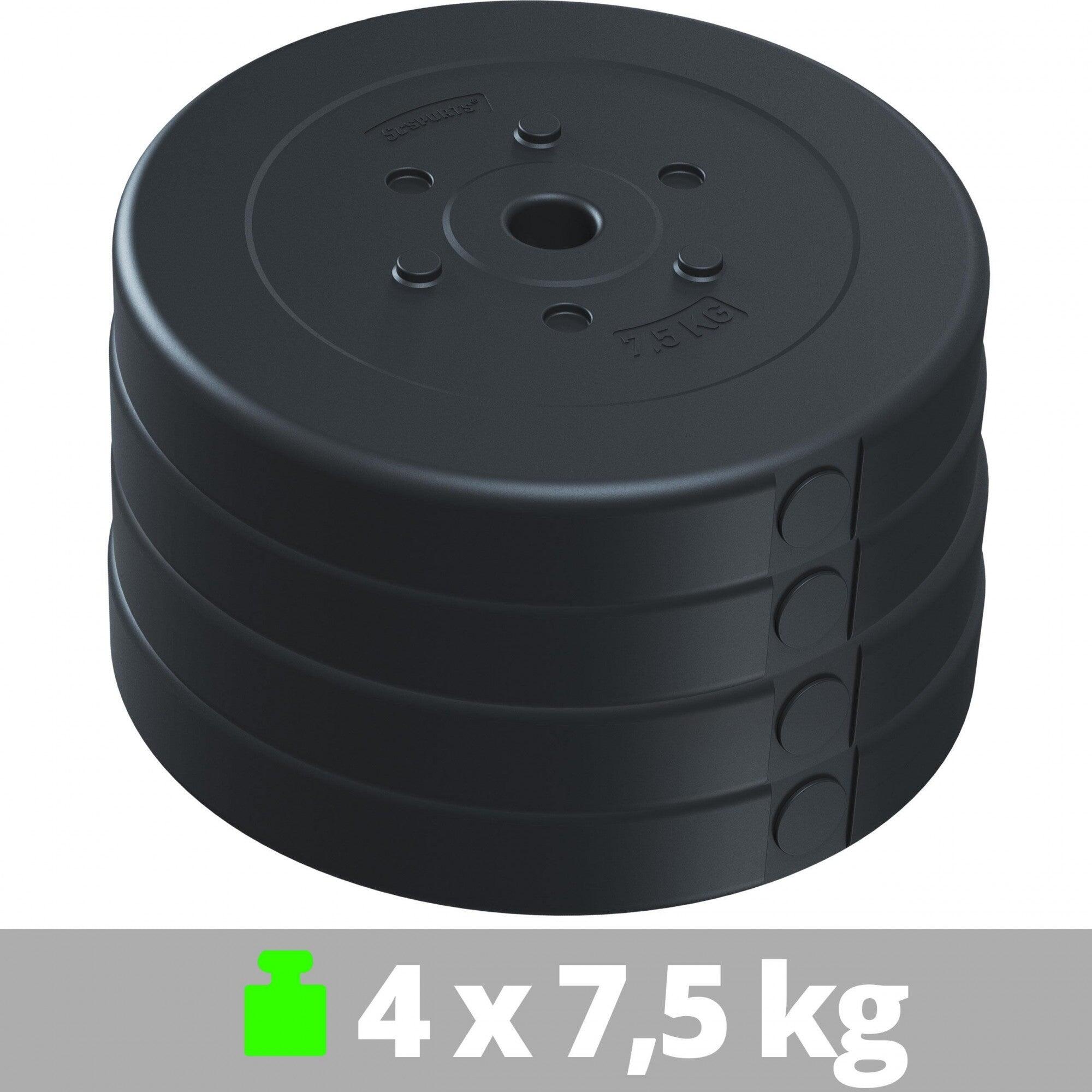 Set placi haltere 30 KG (4x7.5 KG) 30 și 31mm plastic ciment negru 4/7