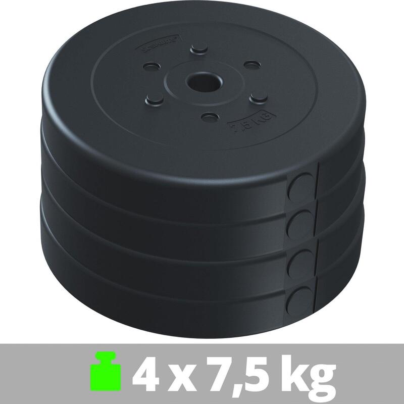 Set placi haltere 30 KG (4x7.5 KG) 30 și 31mm plastic ciment negru