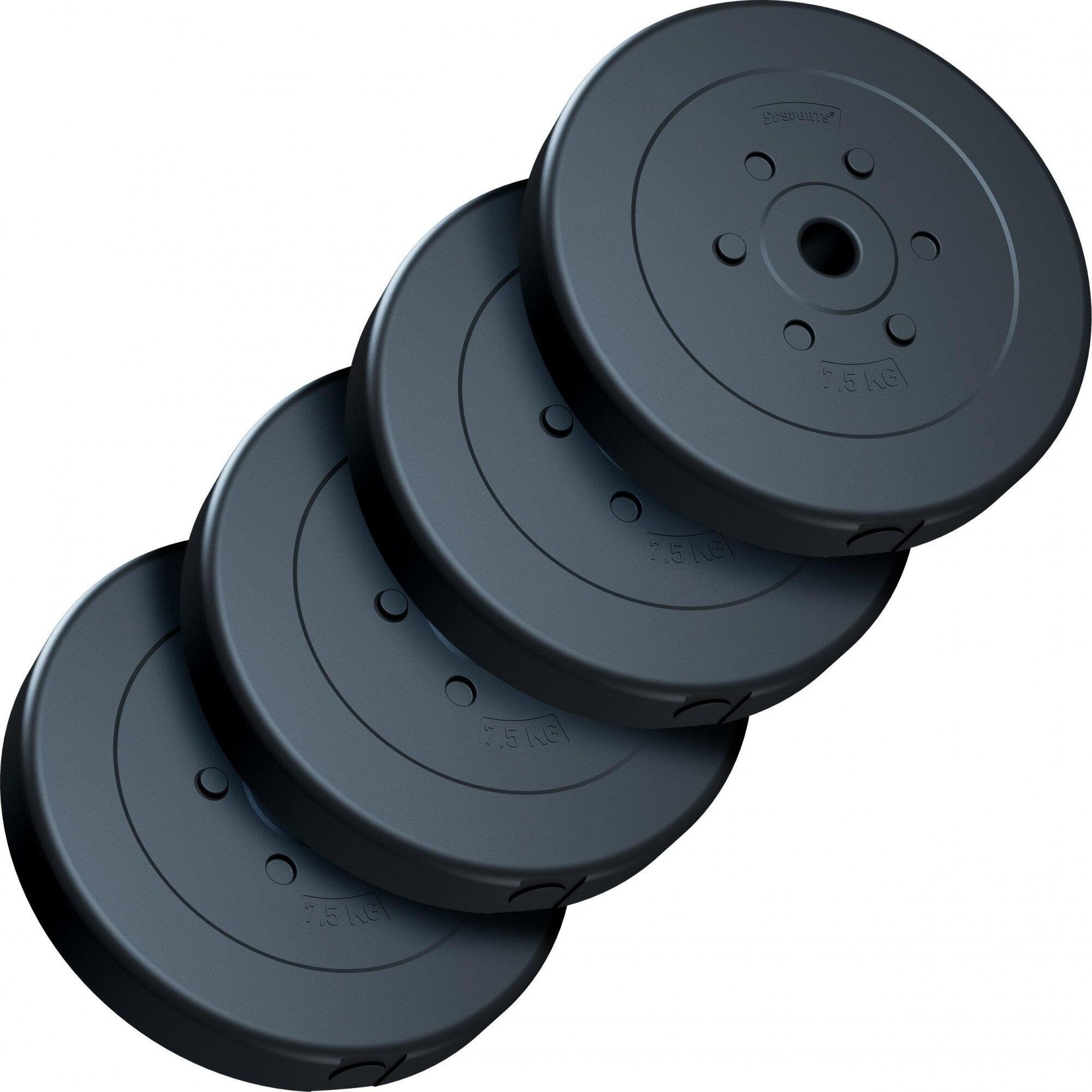 Set placi haltere 30 KG (4x7.5 KG) 30 și 31mm plastic ciment negru 2/7