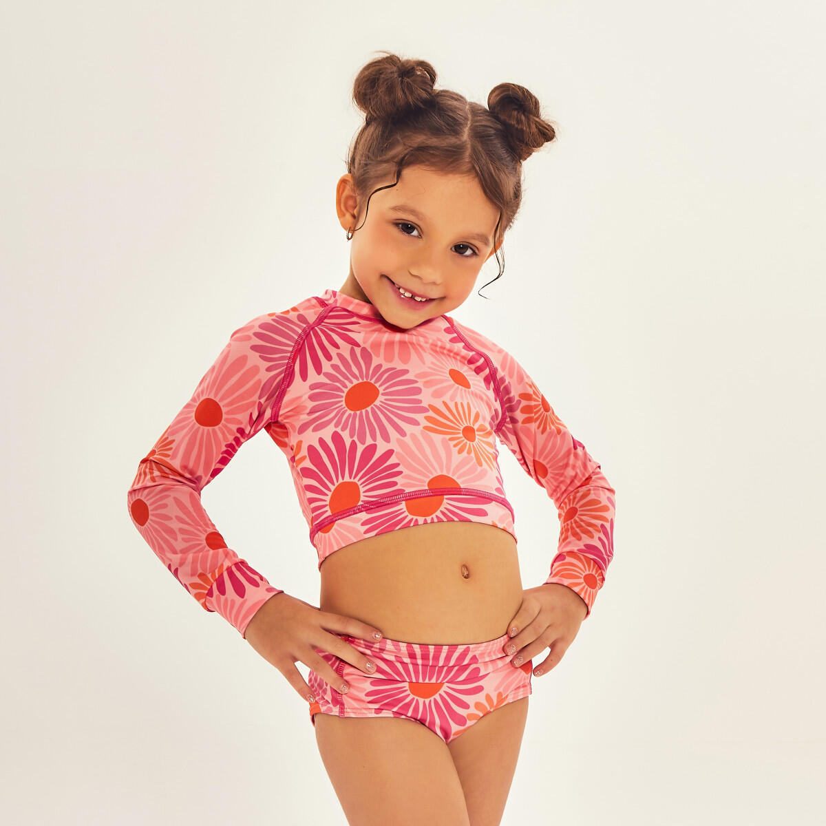 Uv Line - Maillot De Bain Deux Pièces Fille  Uv Line - Maillot Manches Longues - Rose -  4 À 6 Ans - Decathlon