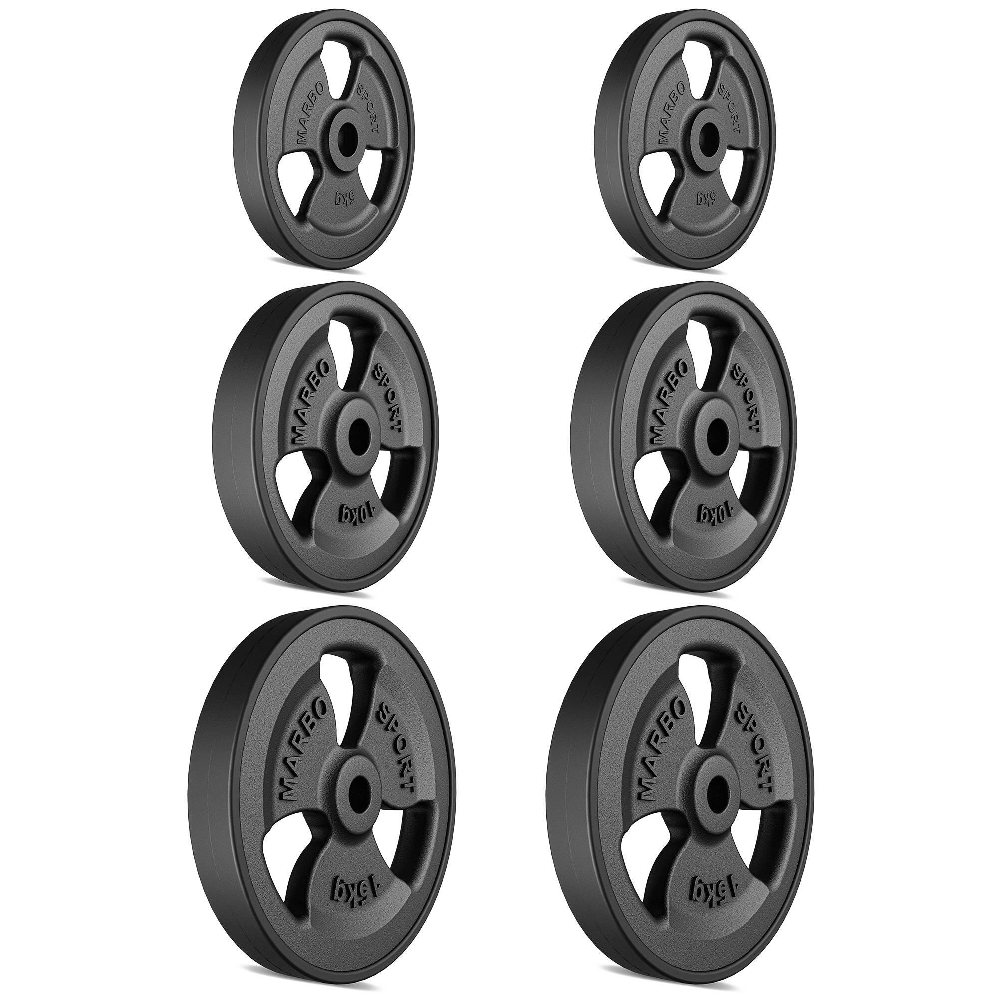 Marbo Sport - Ensemble De Poids En Fonte Caoutchoutés Tri-grip 60 Kg - Poids De Musculation - Noir - Decathlon