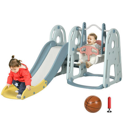HOMCOM Set da Gioco 5 Anni con Altalena. Scivolo. Scaletta e Canestro in HDPE