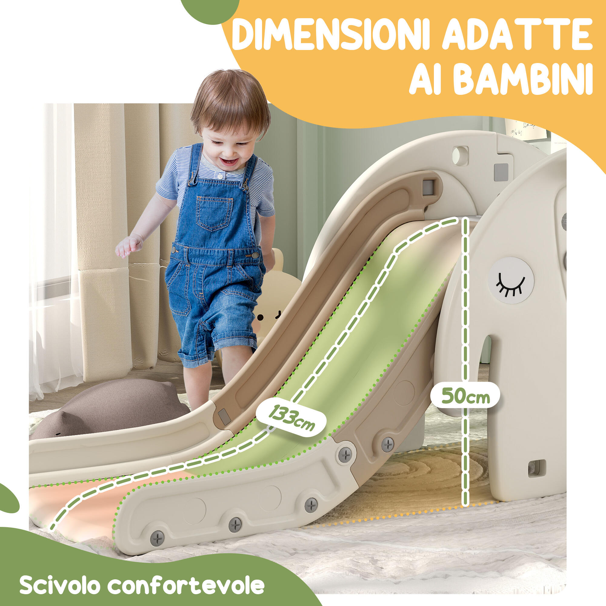 AIYAPLAY Scivolo per Bambini con Canestro e Design a Elefante Età 1-3 Anni Crema 7/7