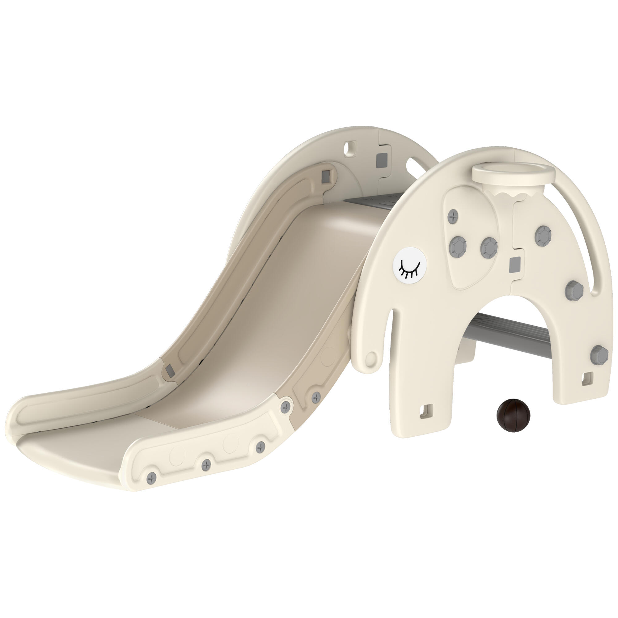 AIYAPLAY Scivolo per Bambini con Canestro e Design a Elefante Età 1-3 Anni Crema 1/7