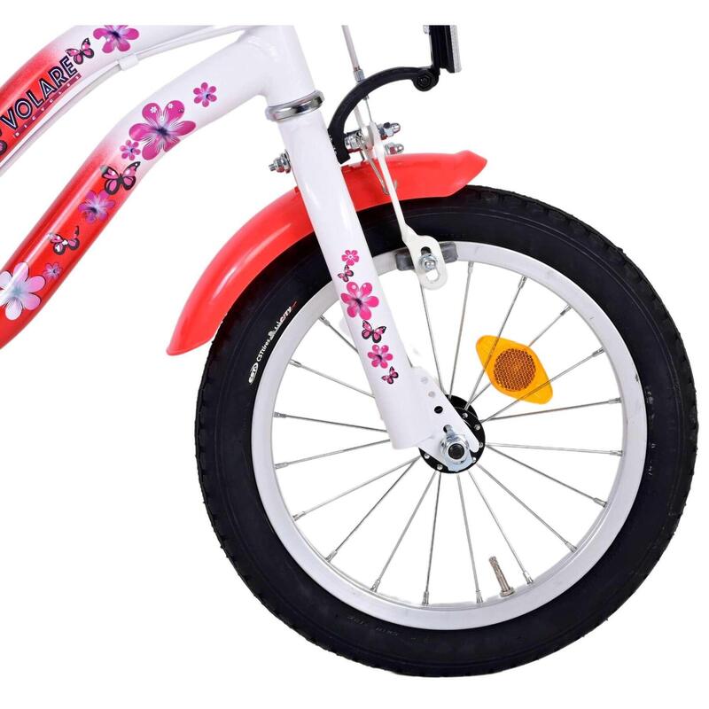 Volare le vélo pour enfants charmant - Girls - 14 pouces - Blanc rouge - Freins