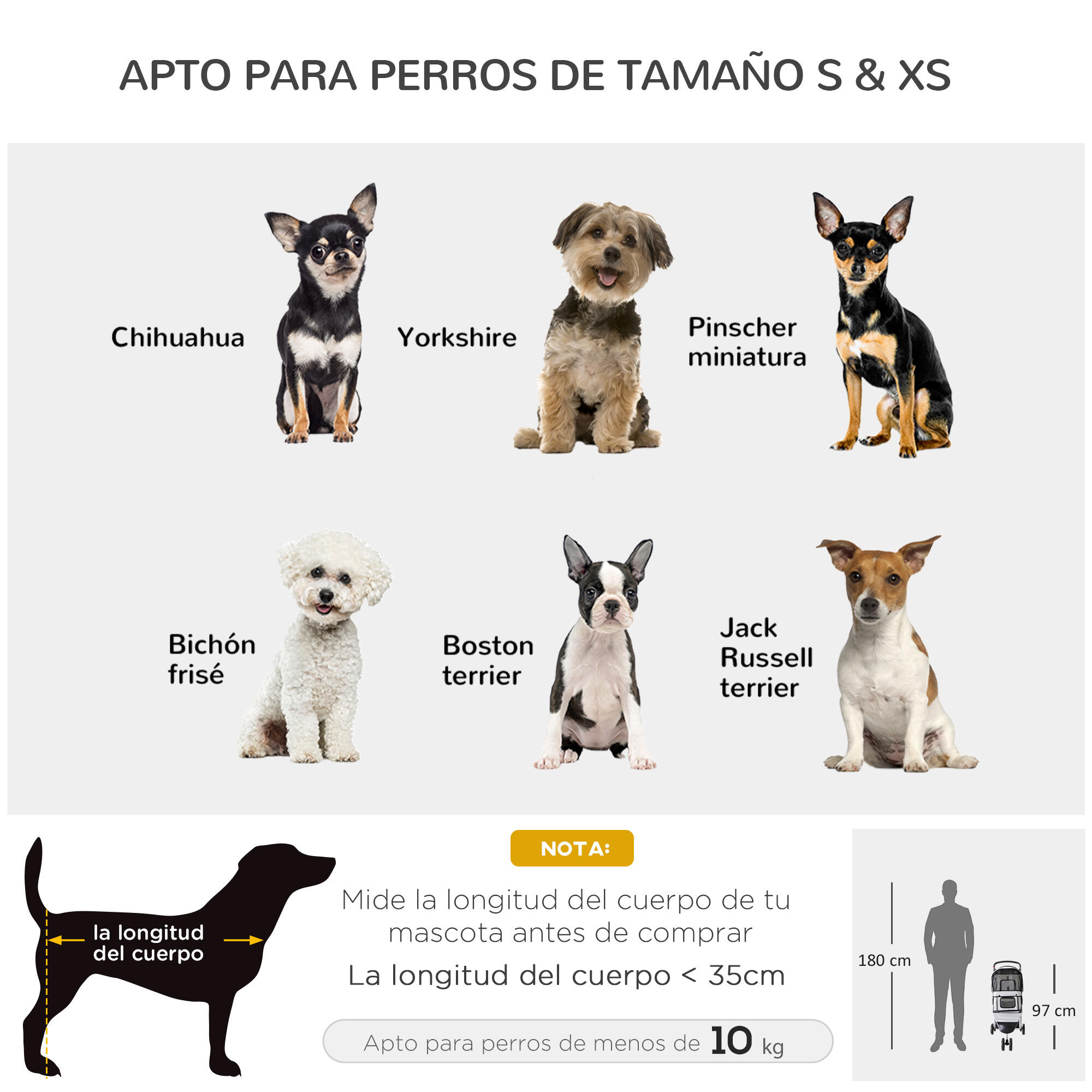 Cochecito para Perro y Gato PawHut 75x45x97 cm Gris 4/7