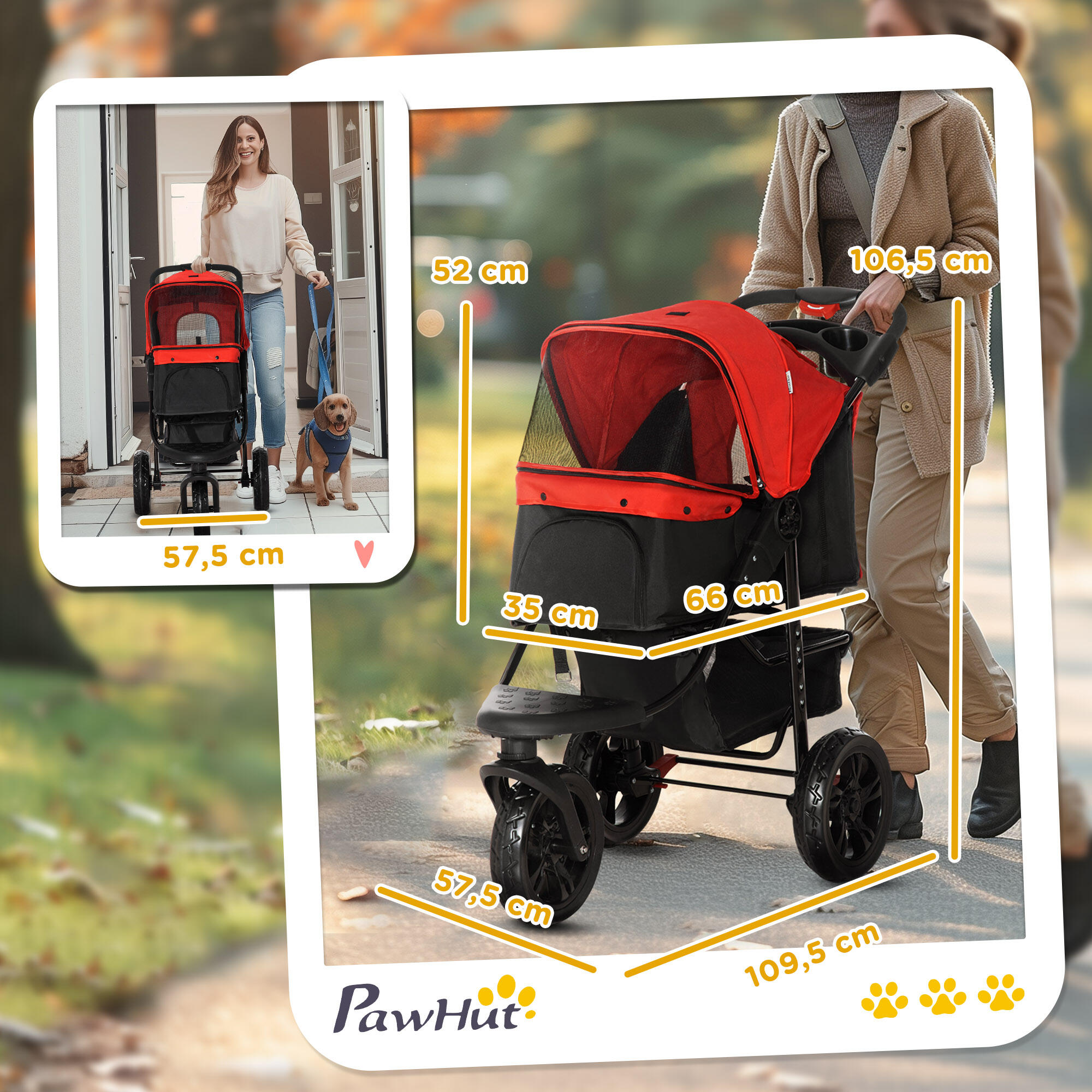 Carrinho de estimação PawHut 109,5x54,5x106,5 cm Vermelho 3/7