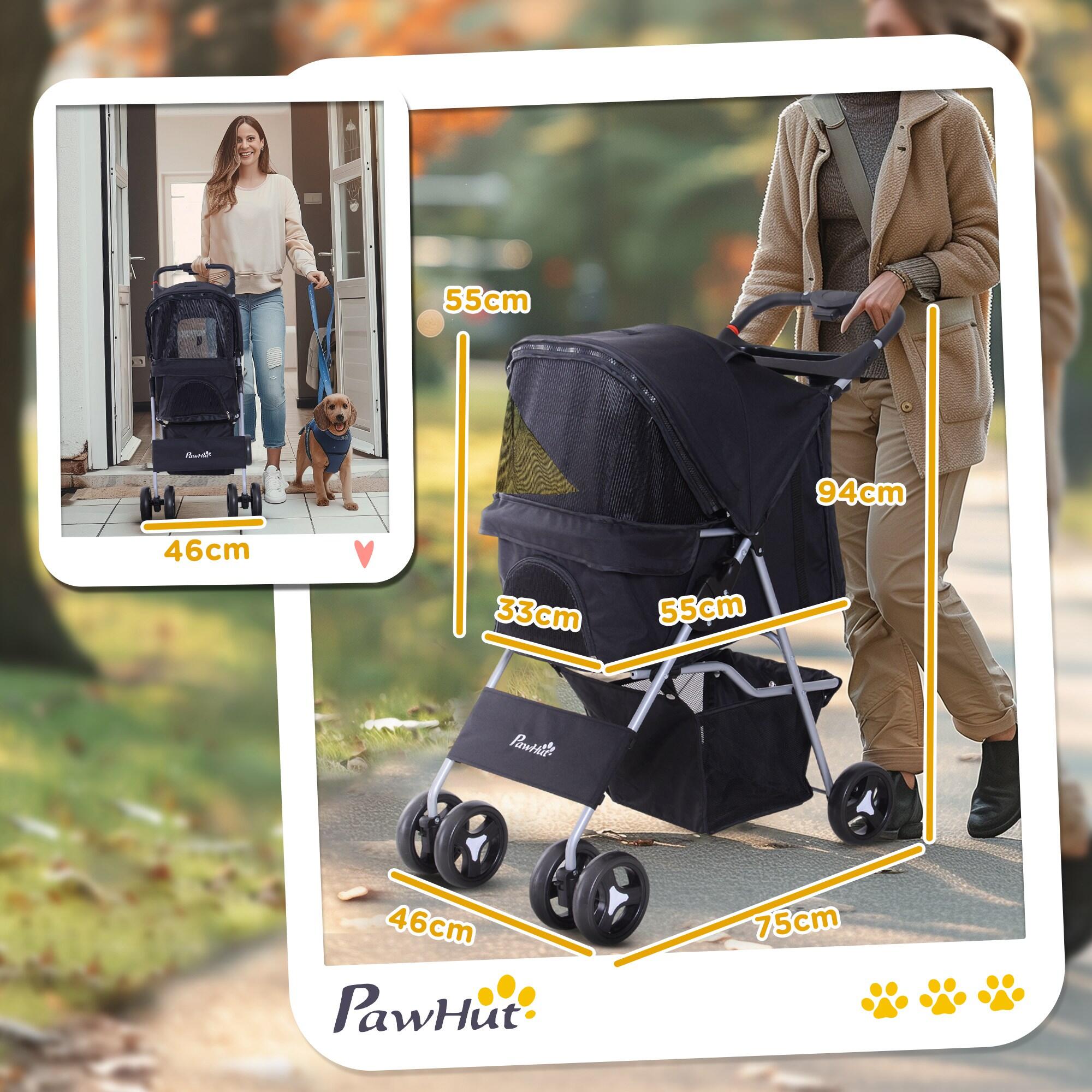 Cochecito para Mascotas PawHut 75x46x94 cm Negro 3/7