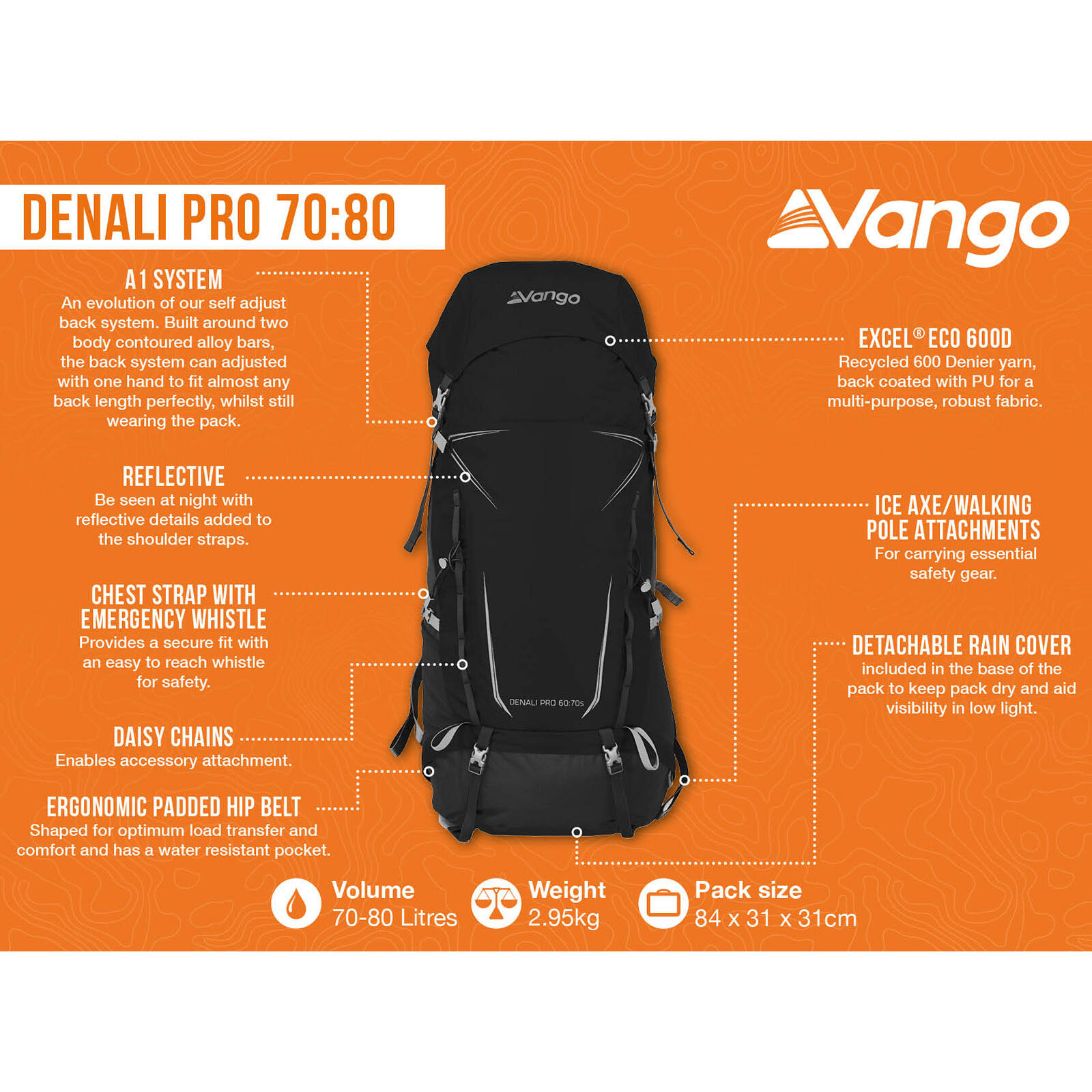Mochila trekking Denali Pro 70:80 L outdoor senderismo Funda impermeable 2/5