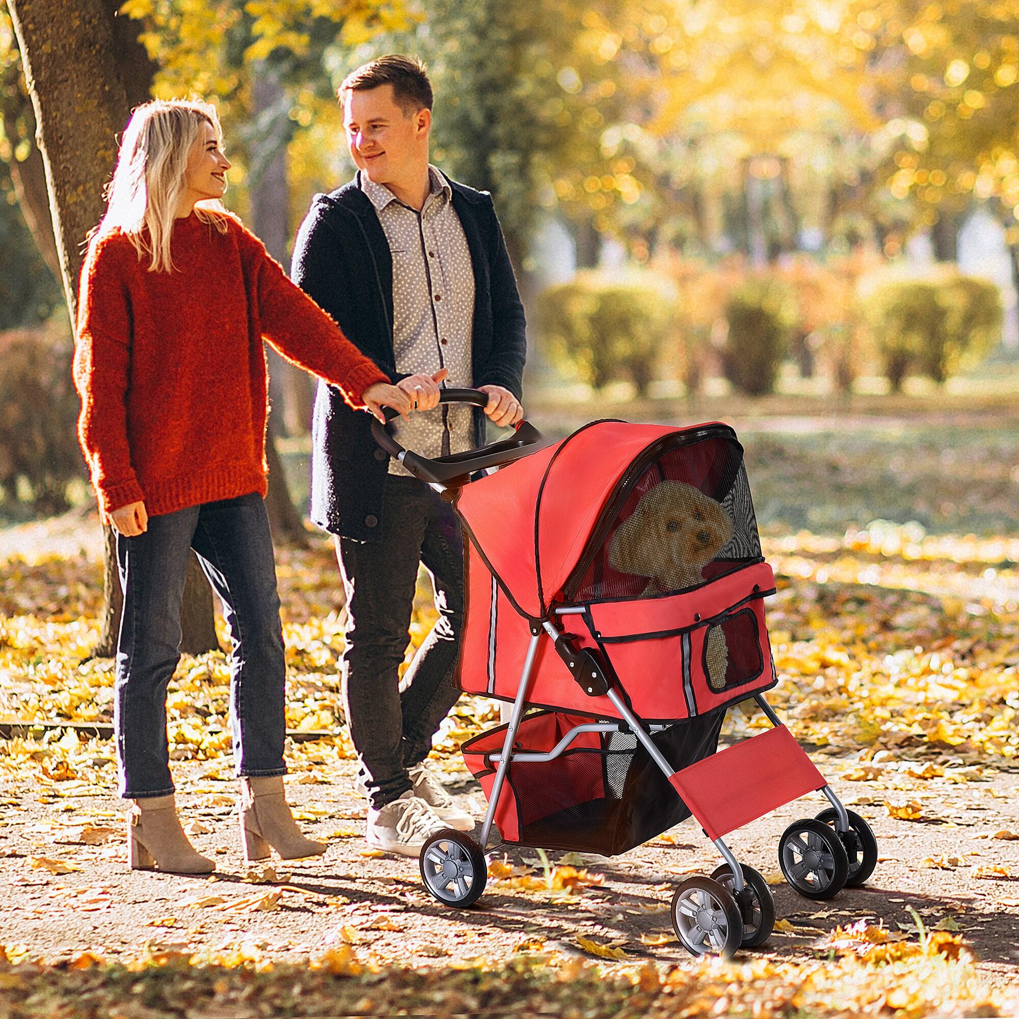 Cochecito para Perro y Gato PawHut 75x45x97 cm Rojo 2/7