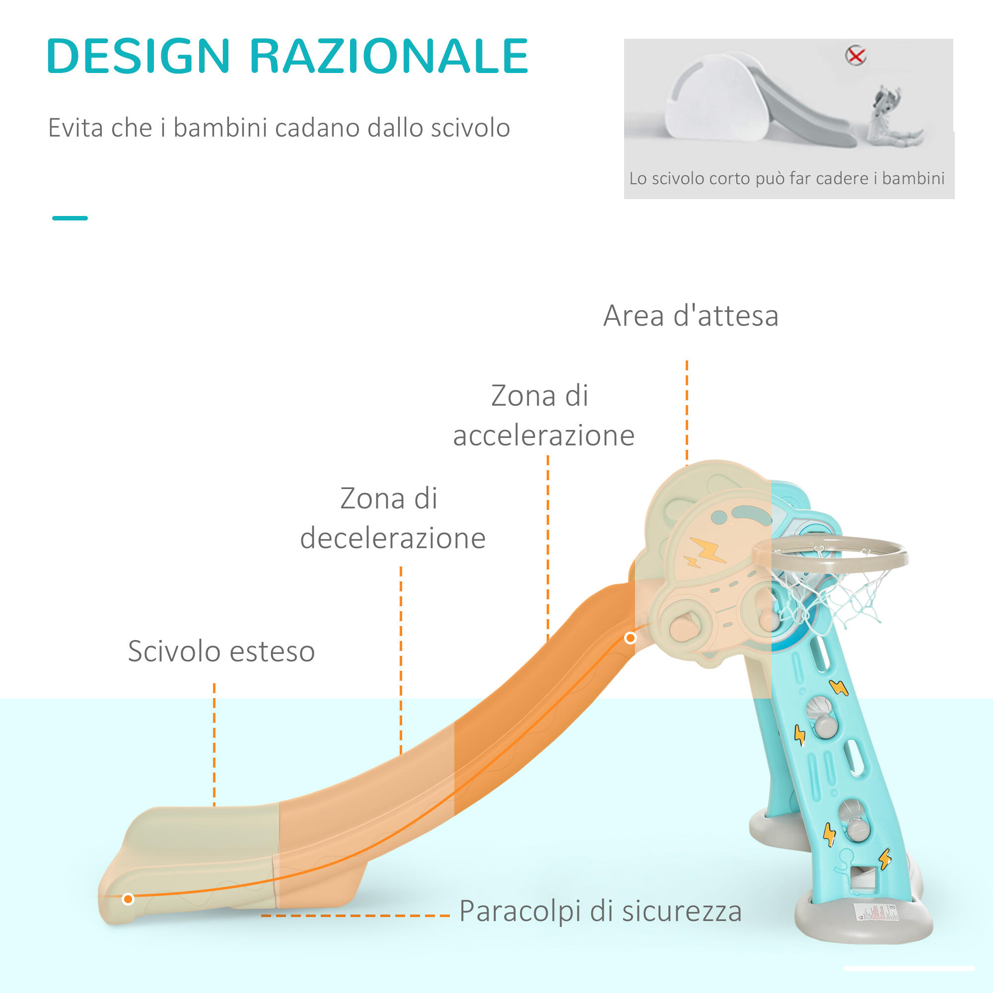 HOMCOM Scivolo per Bambini da 18 Mesi Pieghevole con Canestro Basket 140x87x75cm 4/7