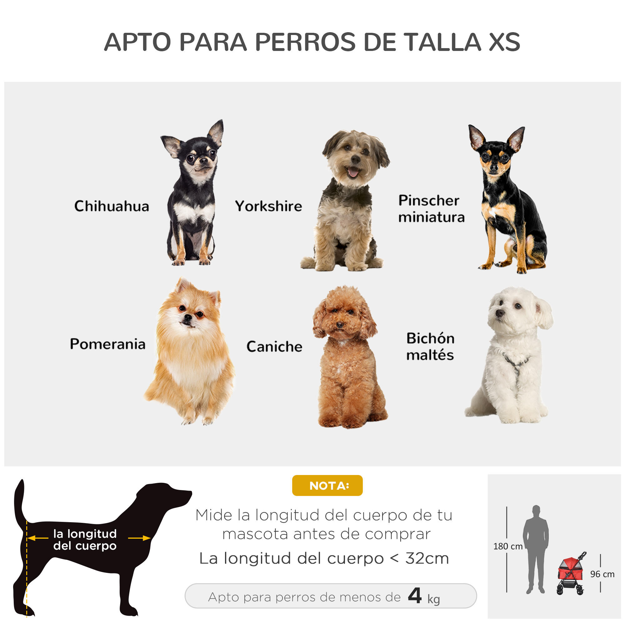 Cochecito para Mascotas PawHut 67x45x96 cm Rojo 4/7