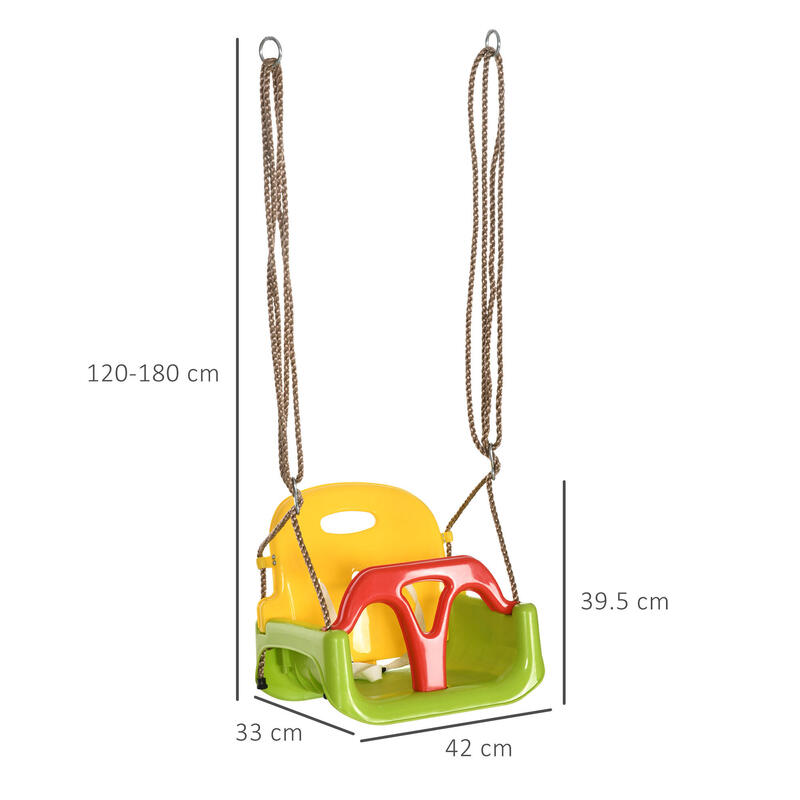 Outsunny Leagăn pentru Copii 9-36 Luni cu Frânghie Reglabilă Multicolor