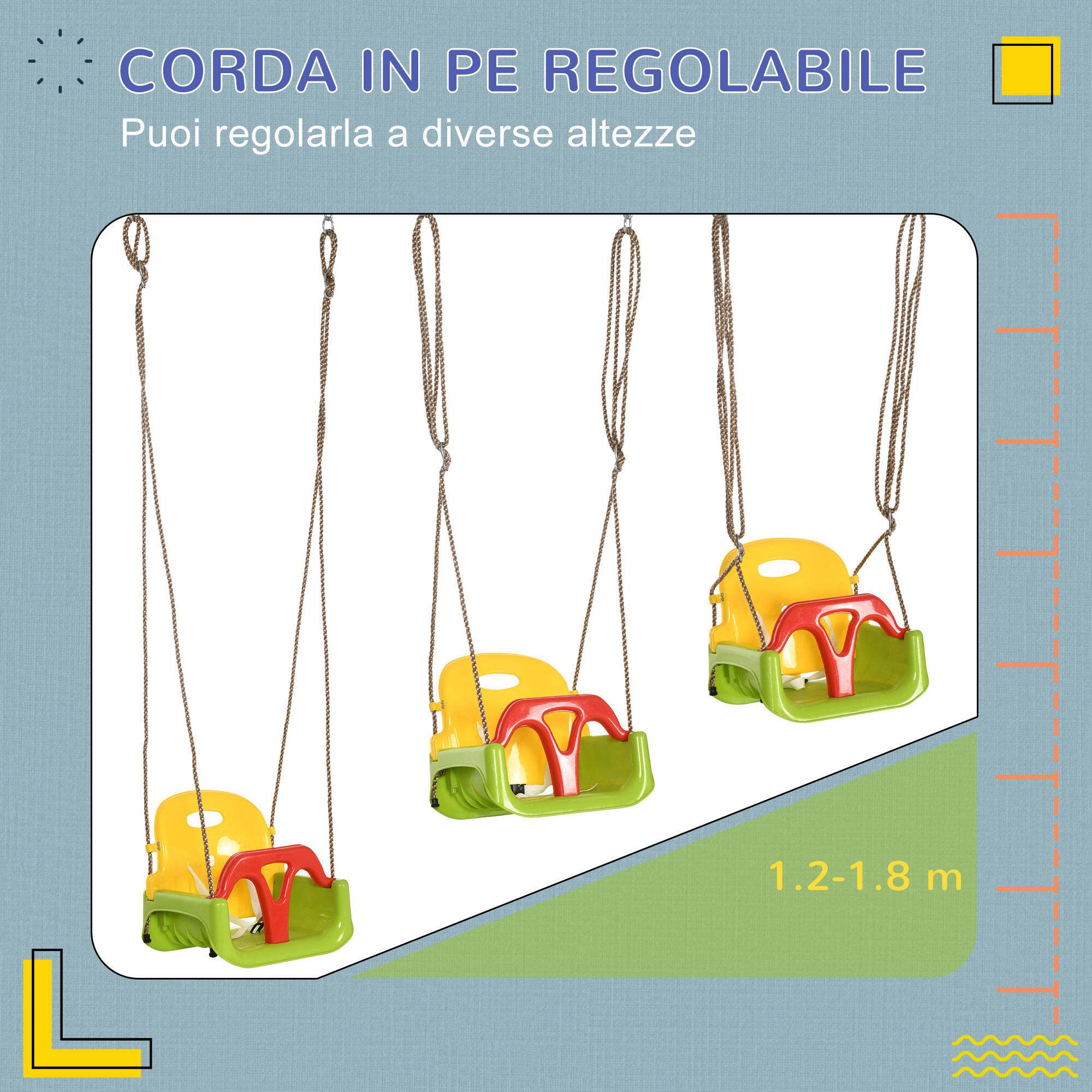 Outsunny Altalena per Bambini 9-36 Mesi con Corda Regolabile Multicolore 5/7
