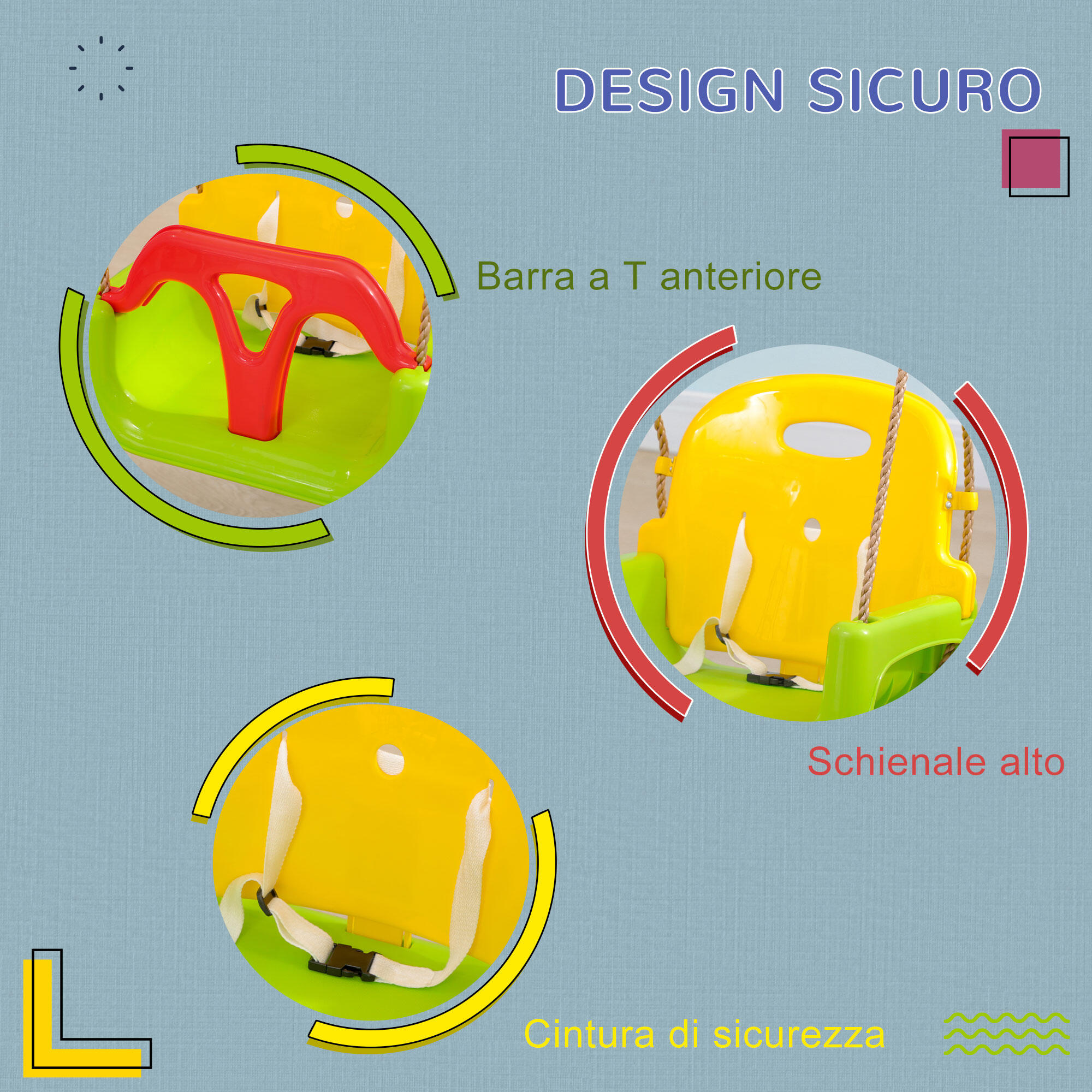 Outsunny Altalena per Bambini 9-36 Mesi con Corda Regolabile Multicolore 6/7