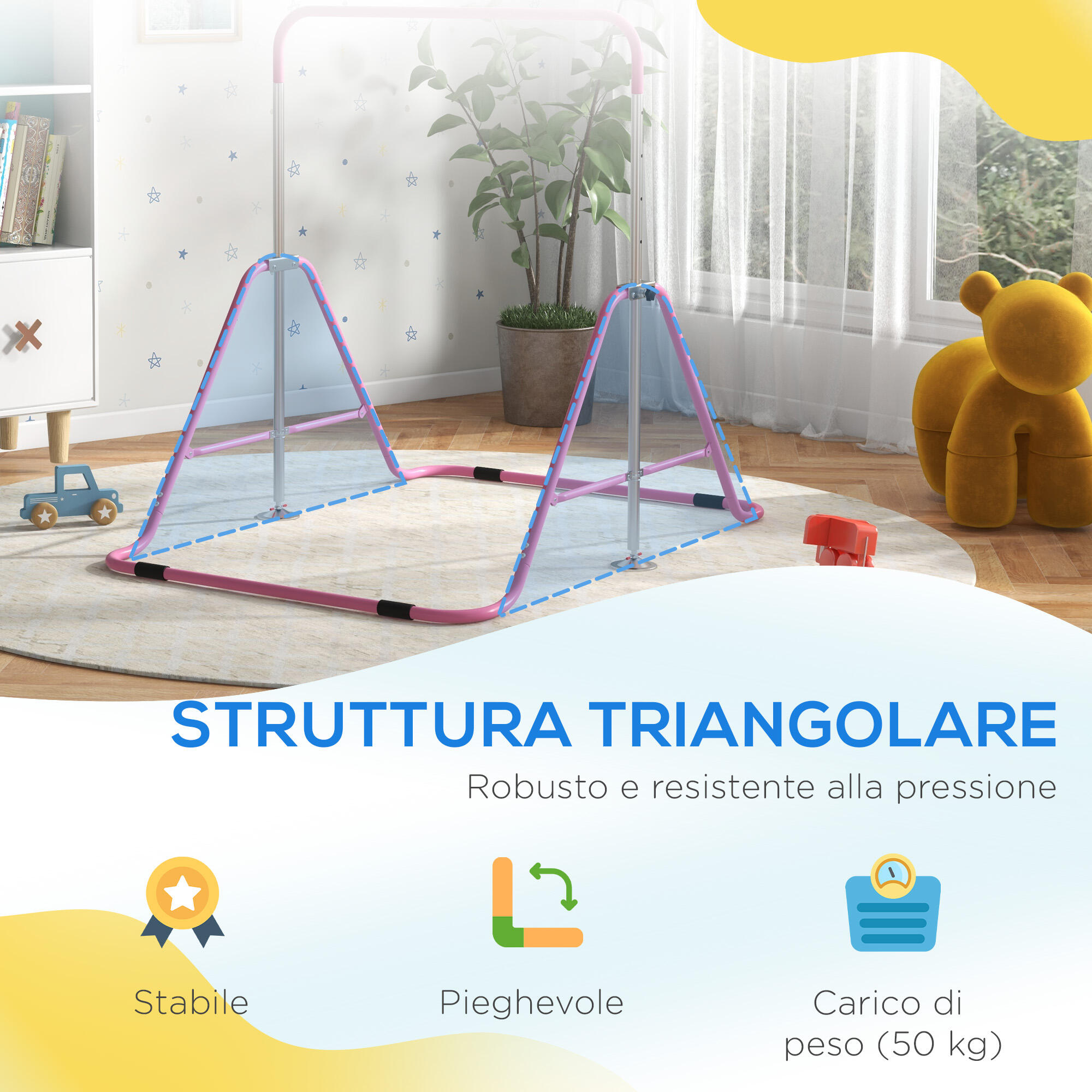 HOMCOM Sbarra Trazioni Pieghevole per Bambini 3-8 Anni Regolabile Rosa 7/8