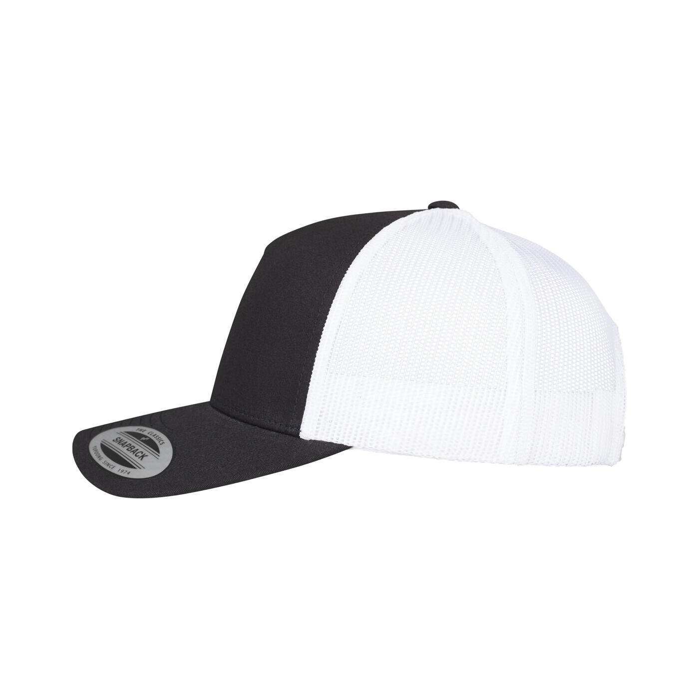 Unisex Adult Two Tone 5 Panel Trucker Cap (Black/White) 3/4