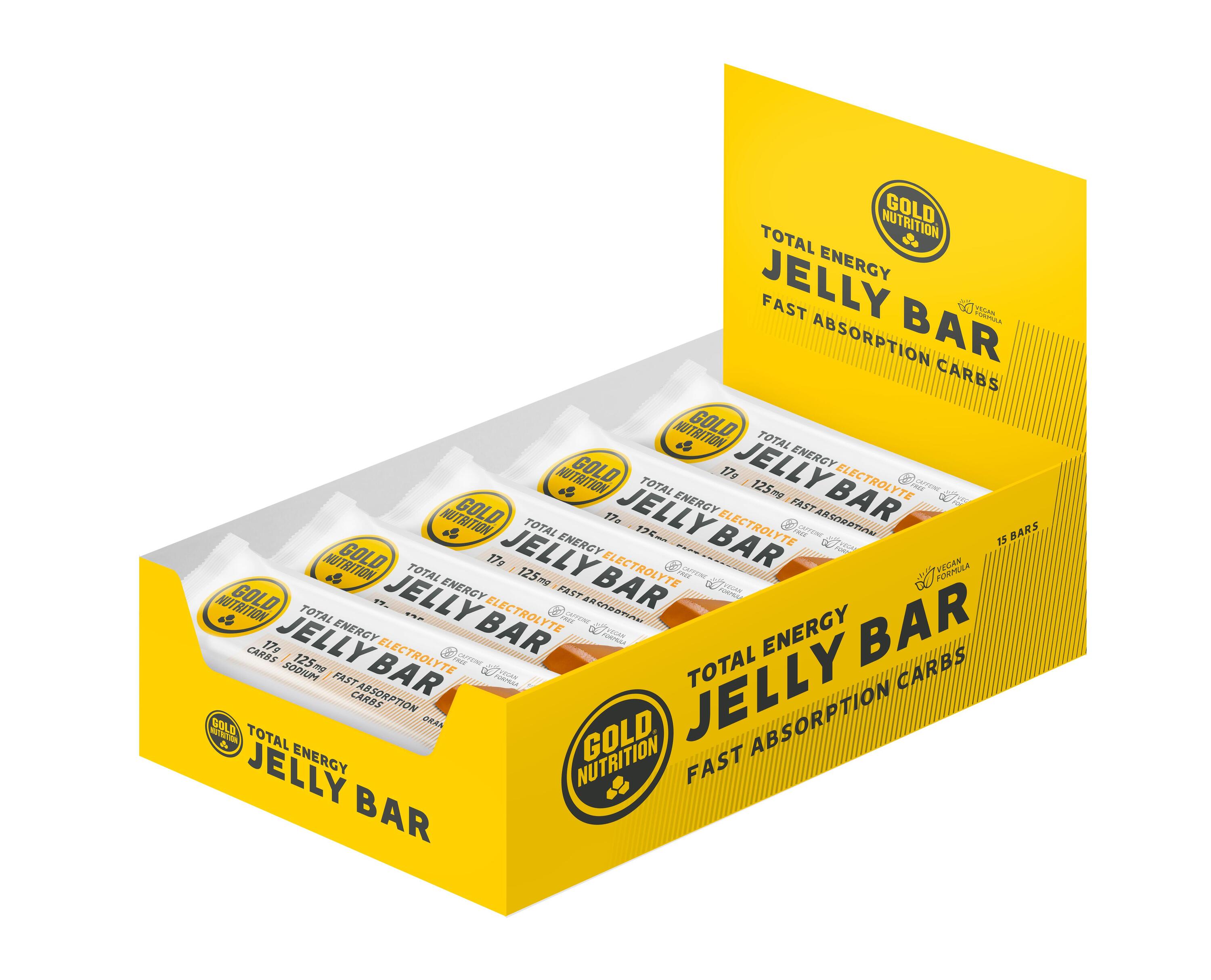 GOLD NUTRITION CAIXA DE 15 BARRAS ENERGÉTICAS JELLY BAR LARANJA - 30 G