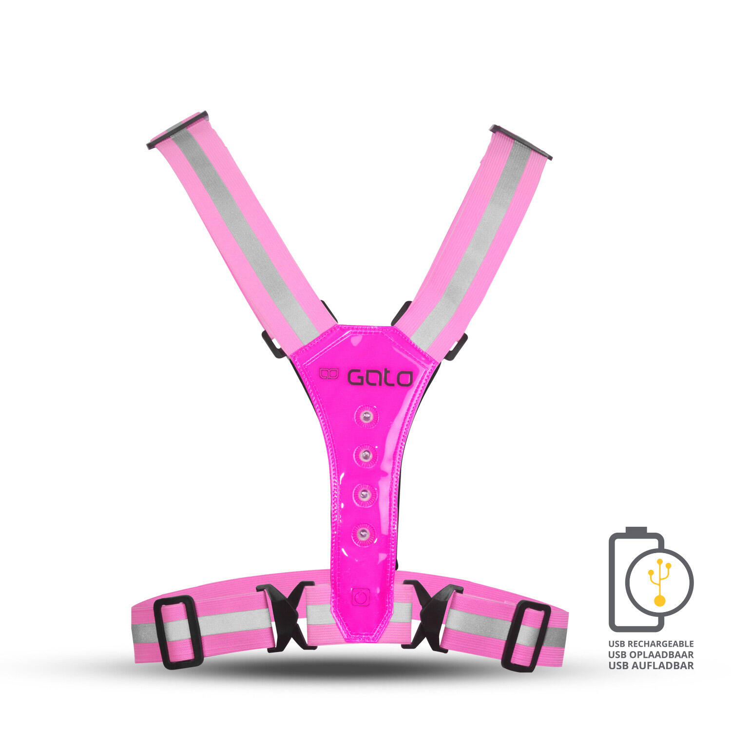 Gato Safer Sport Colete LED de segurança rosa forte USB recarregável 2/3