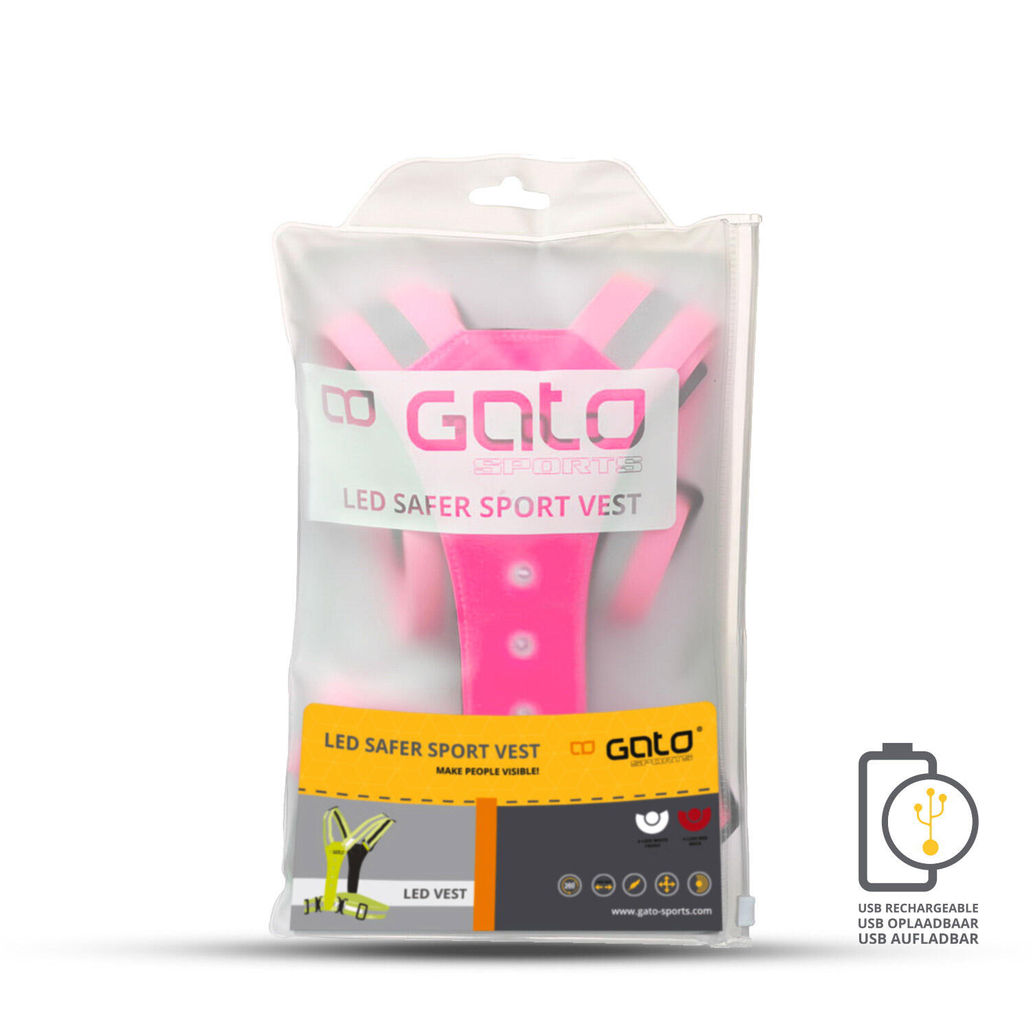 Gato Safer Sport Colete LED de segurança rosa forte USB recarregável 3/3