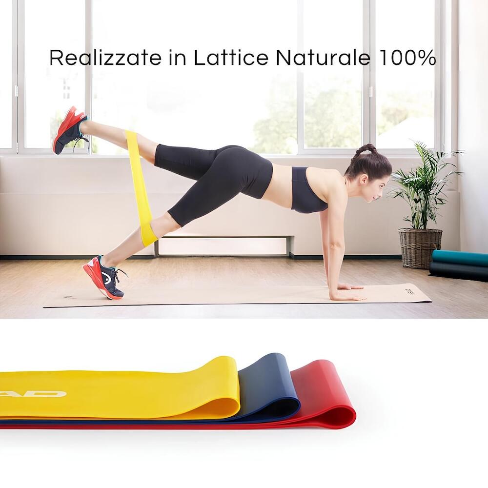 Fasce elastiche mini band in lattice 3 pezzi per 3 diversi livelli di resistenza 3/4