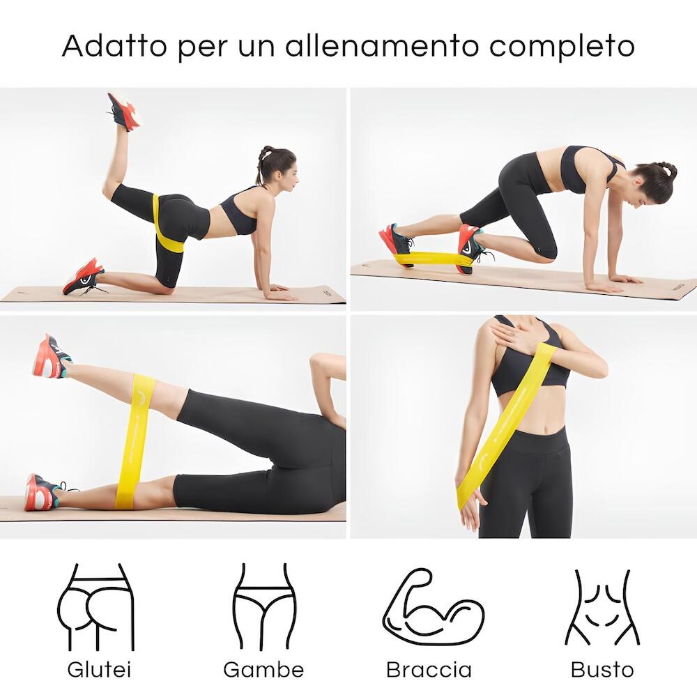 Fasce elastiche mini band in lattice 3 pezzi per 3 diversi livelli di resistenza 2/4