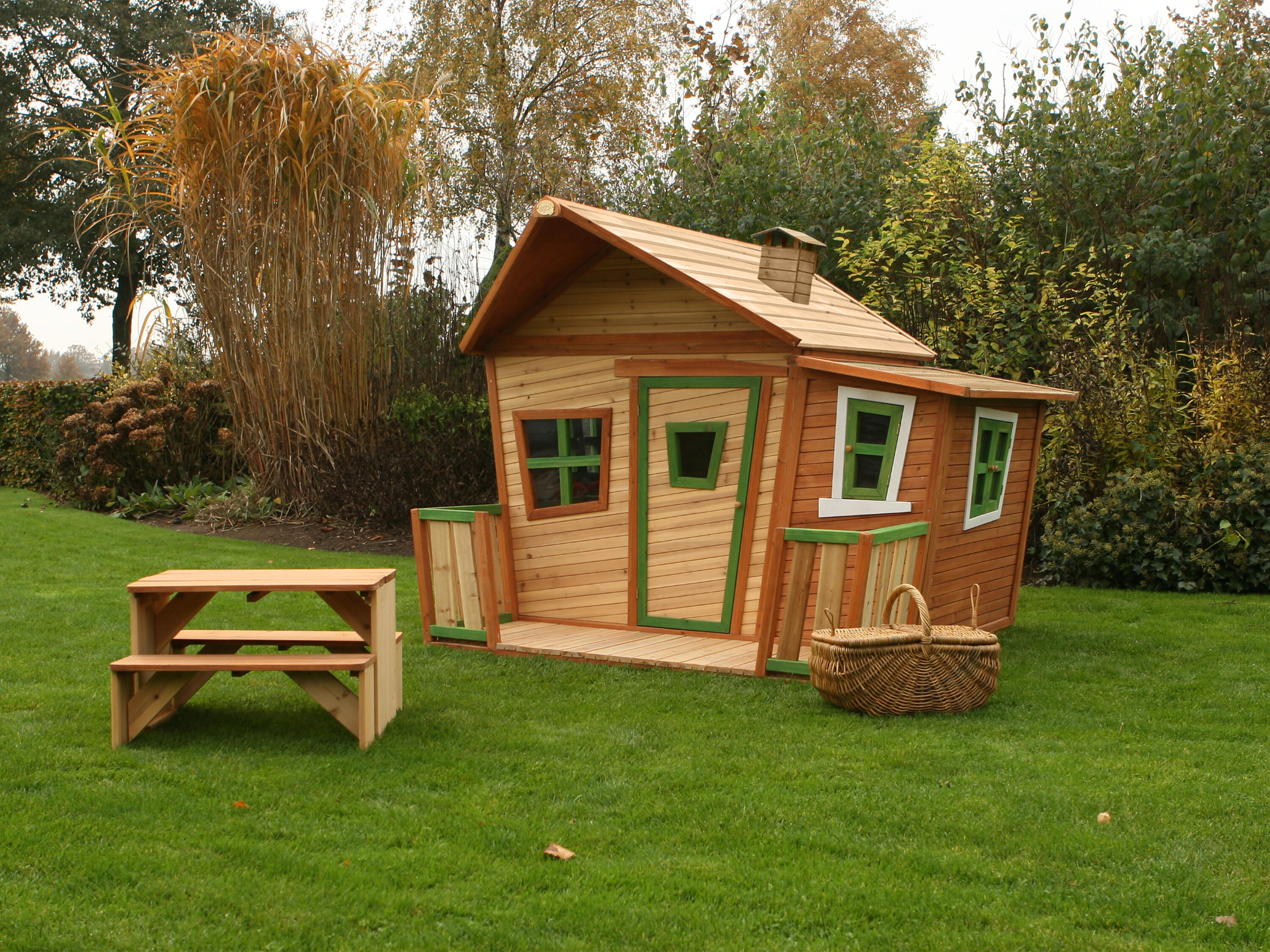 Casita de madera, Lisa, marrón/verde 3/7