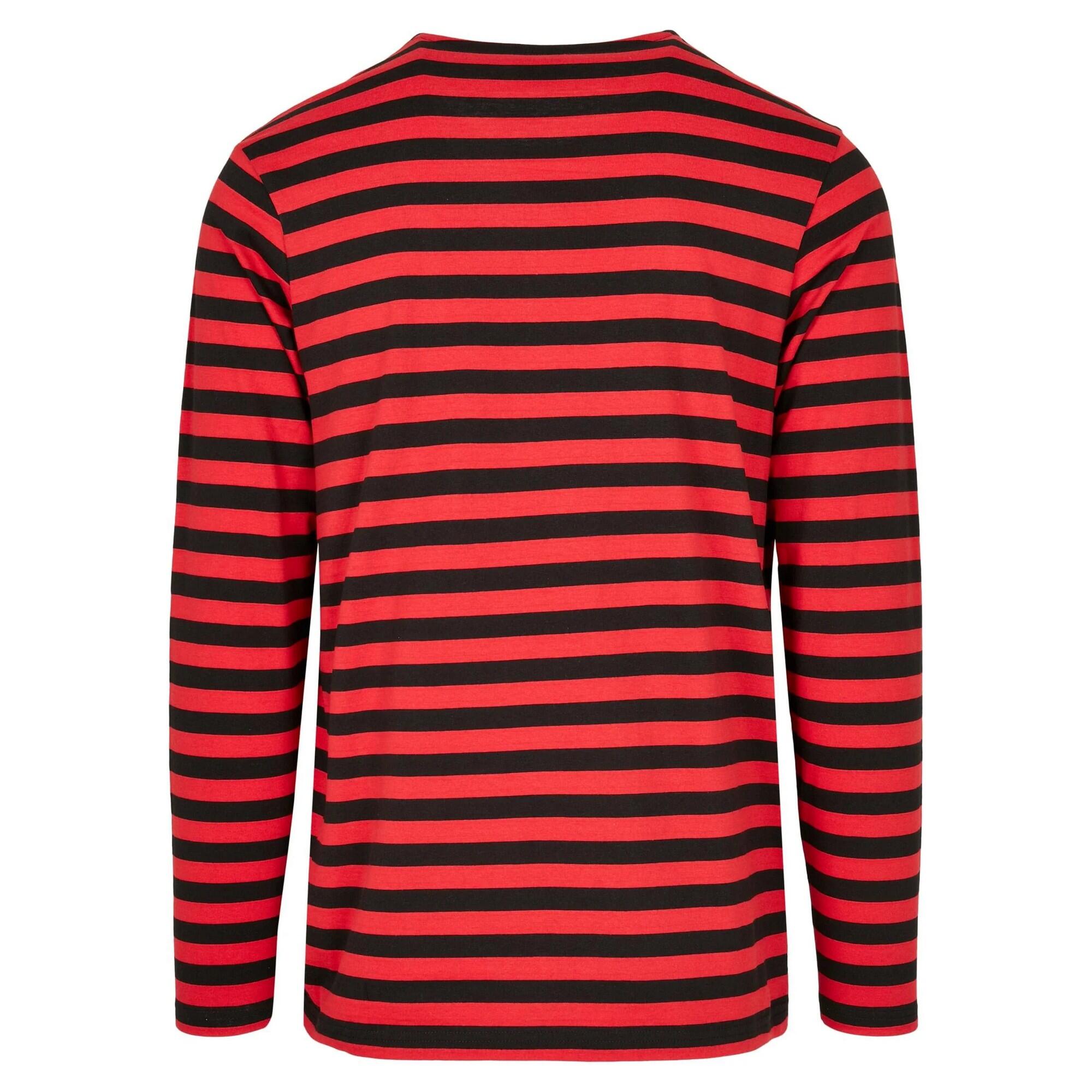 Maglietta Regolare A Strisce Manica Lunga Uomo Urban Classics Rosso Fuoco Nero 2/2