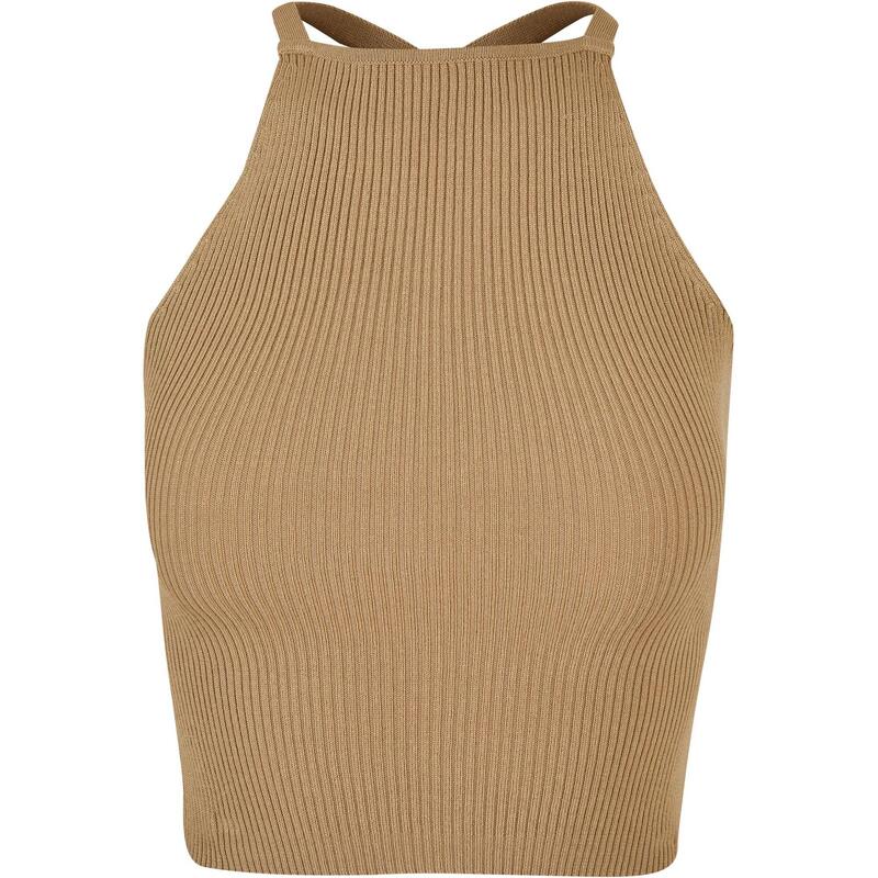 Dames Ribgebreide Top met Kruisrug (Beige)