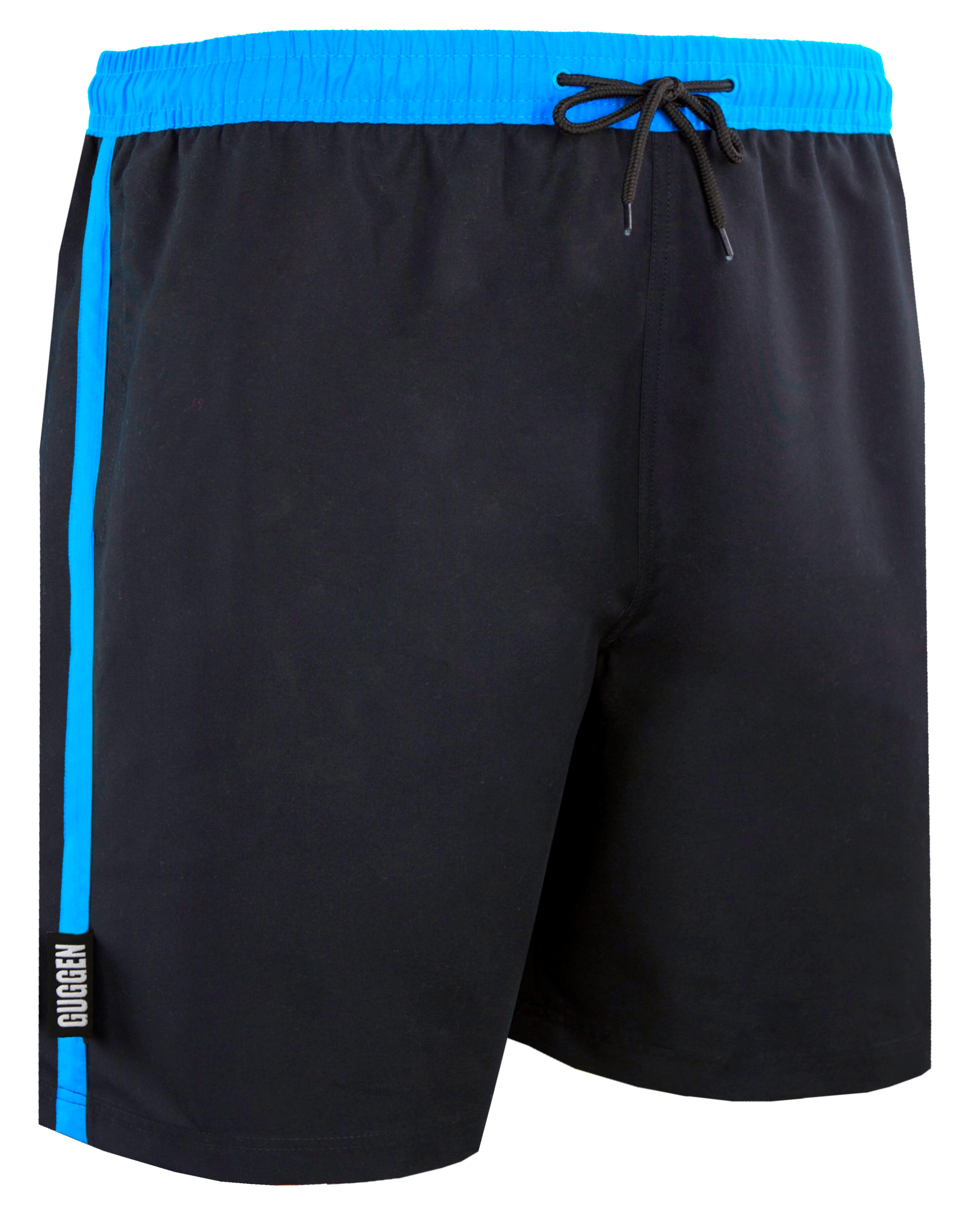 GUGGEN MOUNTAIN GUGGEN MOUNTAIN Herren Badehose 1889 schwarz Boardshorts mit blauen Streifen
