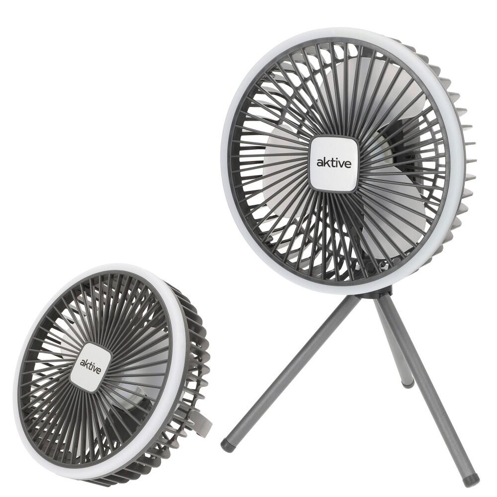 AKTIVE Aktive Ventilador portátil silencioso 3 en 1 c/luz y carga USB