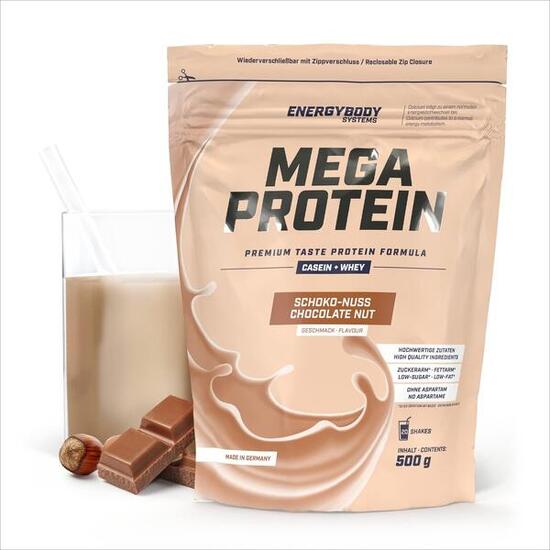 Mega Protein Karamell, Eiweißshake Proteinpulver mit Whey & Casein, 500 g