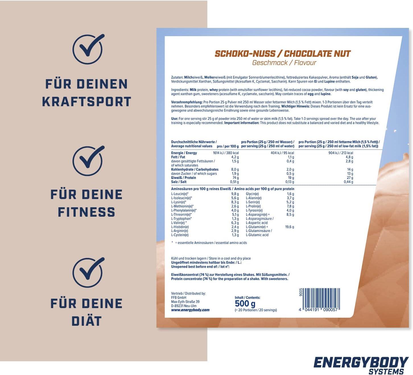 Mega Protein Schoko-Nuss, Eiweißshake Proteinpulver mit Whey & Casein, 500 g 3/4