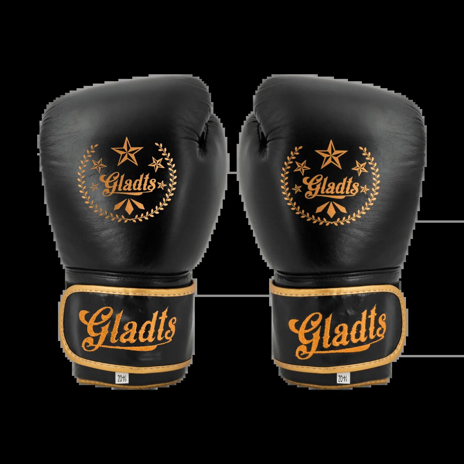 Gants de boxe en cuir GLADTS Gladiator Star Power - Noir/Or 1/7