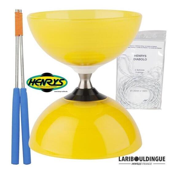 Diabolo Beach à roulement - Jaune + Bag. Alu Bleu + 5m ficelle