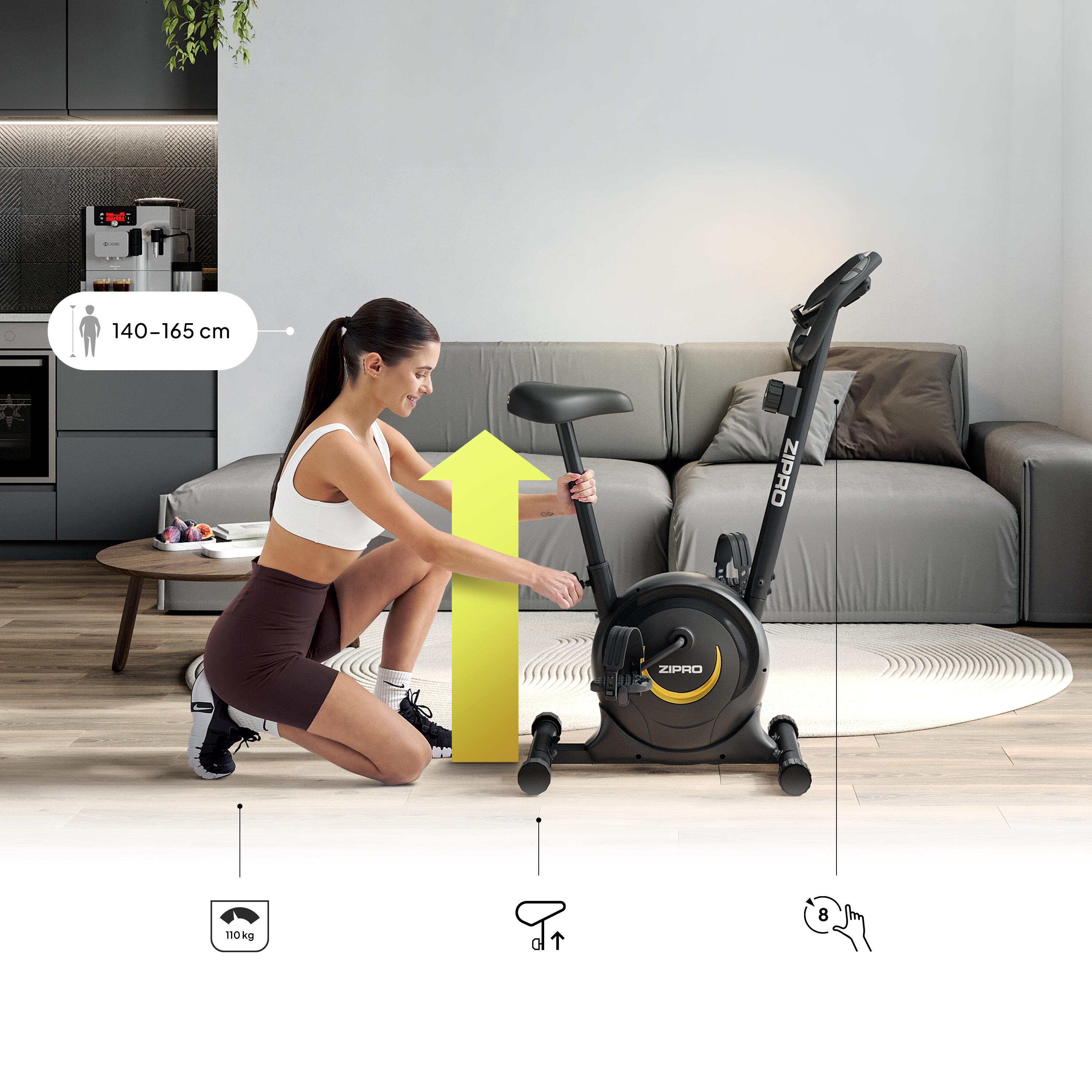 Hometrainer Zipro One S magnetische 8 weerstandsniveaus voor fitness en cardio 2/8