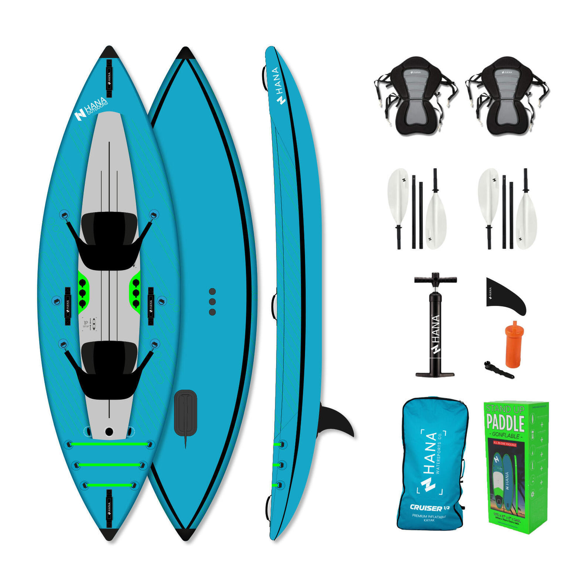 HANA OUTDOORS Balíček kajaku 1-2 P Cruiser Dropstitch - Vysokotlaký