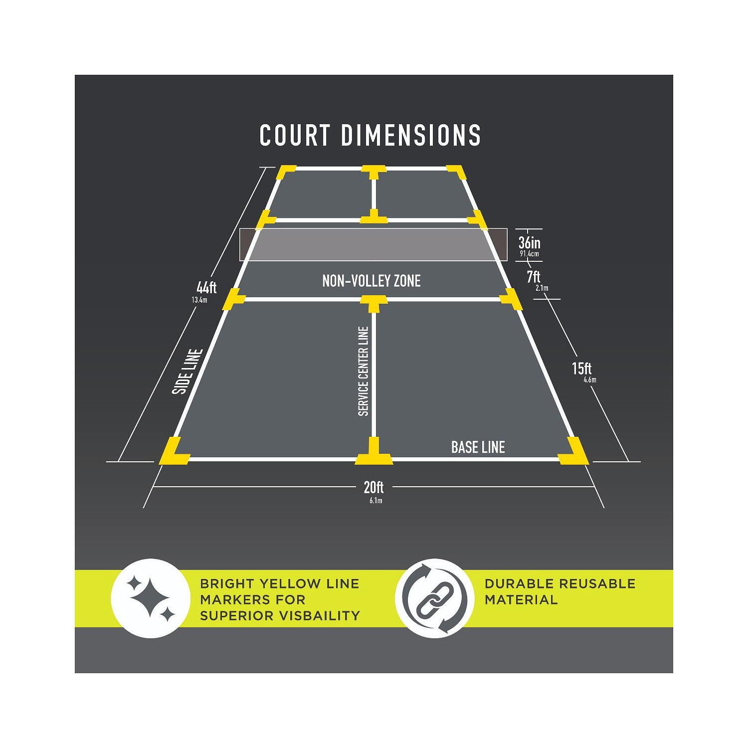 Bandes de marquages au sol pour terrain de Pickleball - Franklin sports 6/6