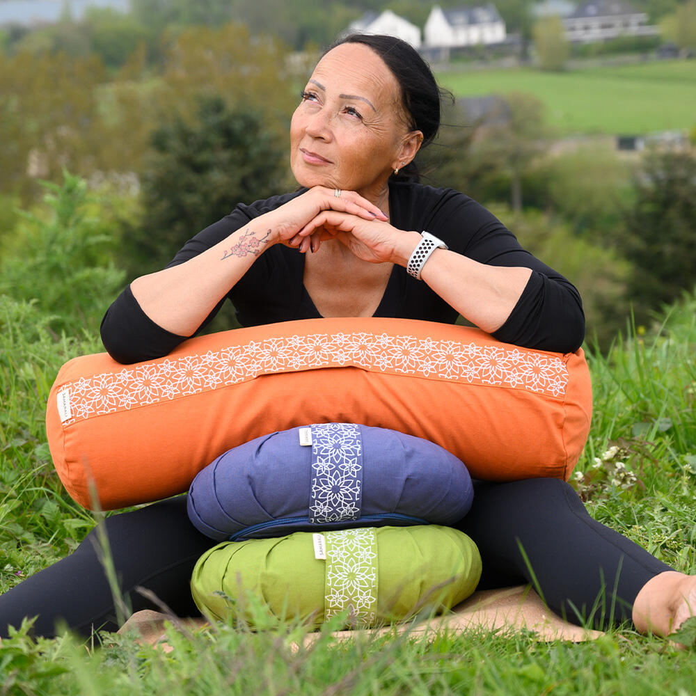 Conjunto de Meditação Samarali com Almofada Zafu Azul-Denim 5/7