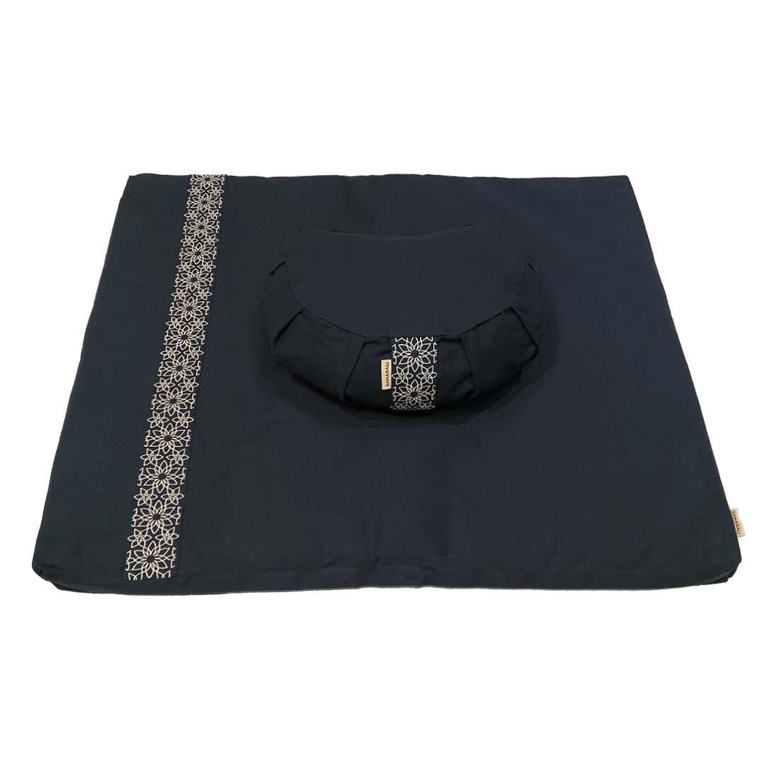 Conjunto de Meditação Samarali com Almofada Crescente Azul-Marinho 4/7