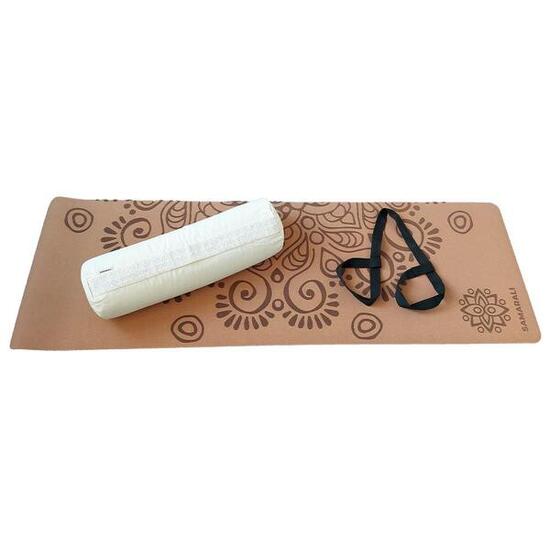 Yin Yoga Set Lune - Ivoire, tapis liège 183x61 cm et traversin GOTS