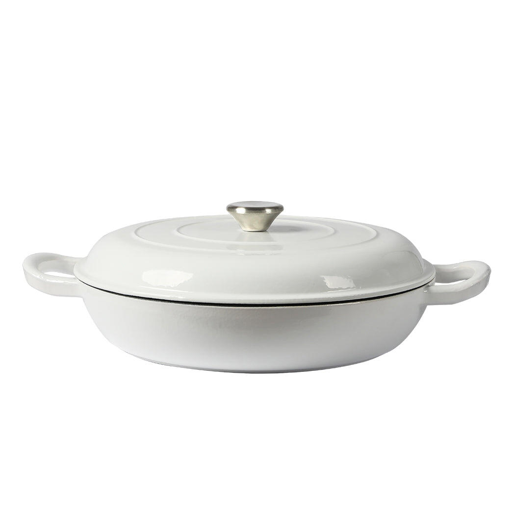 Toque Enamel Dutch Oven Cast Iron Pan Casserole Pot Slow Cook w/ Lid White