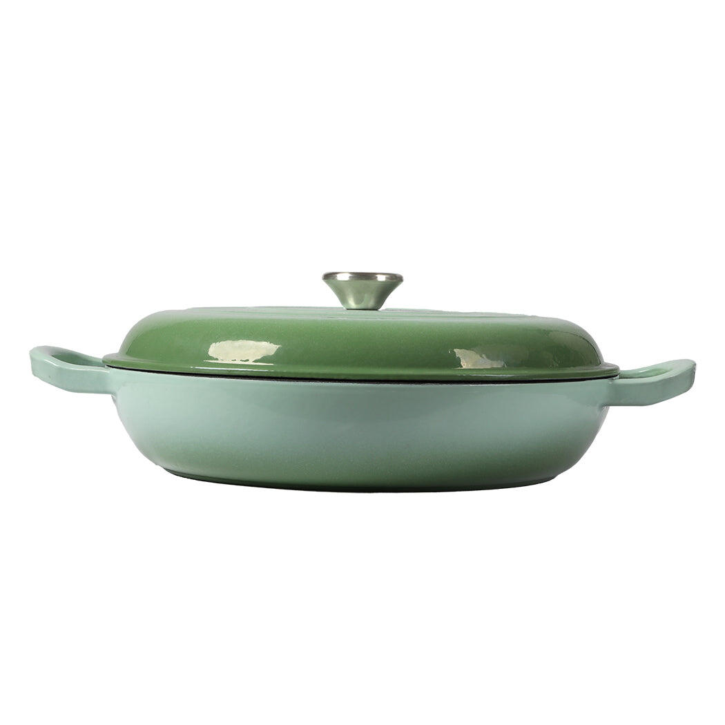 Toque Casserole Pot Cast Iron Dutch Oven Enamel Slow Cook Pan Lid Green - 3.5L