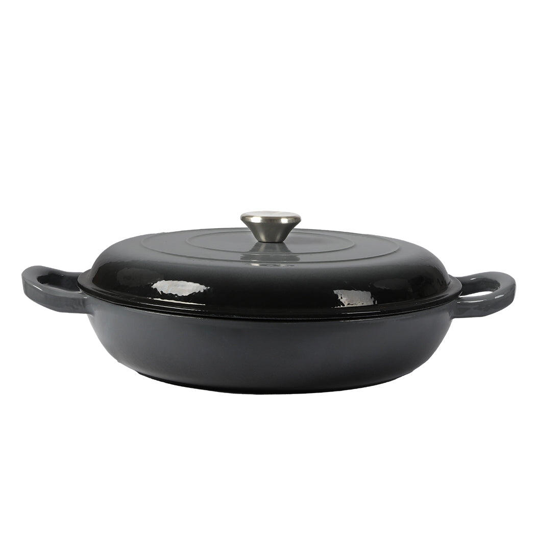 Toque Cast Iron Pan Dutch Oven Enamel Casserole Pot Slow Cook Black-  3.5L