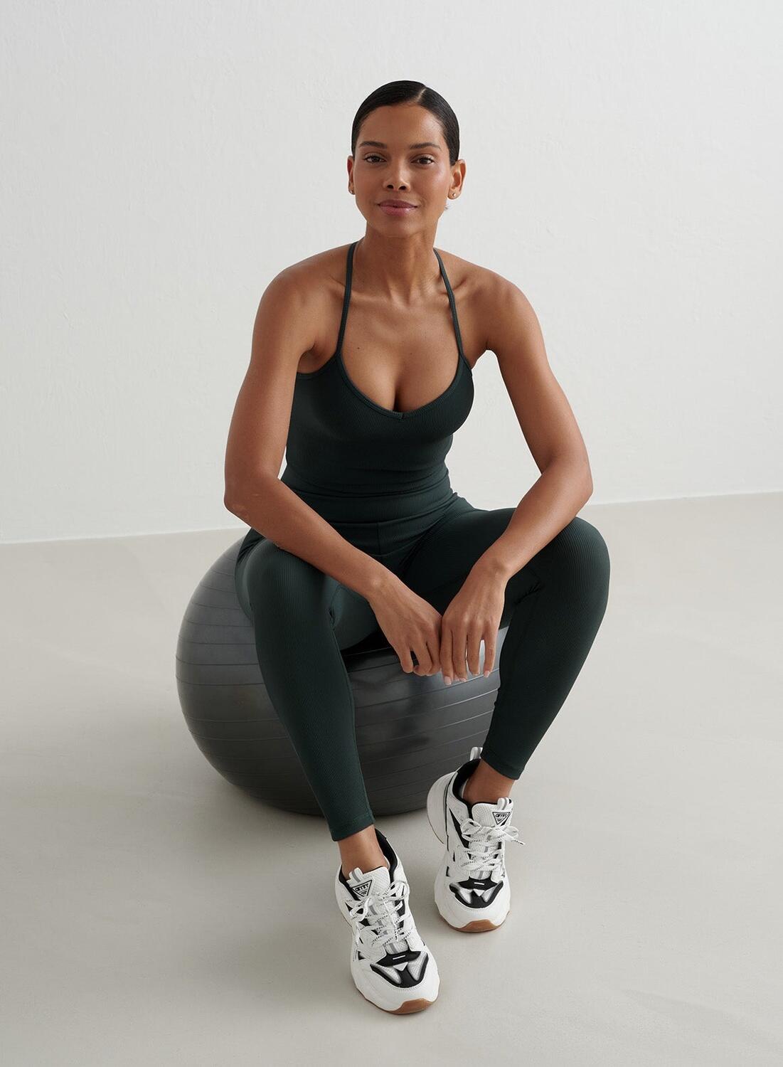 Femme Leggings Côtelé Séchage Rapide Vert Foncé 6/7