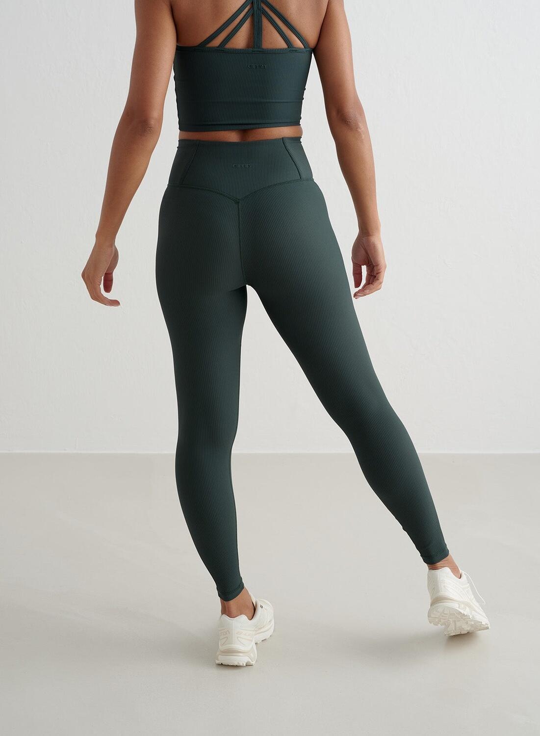 Femme Leggings Côtelé Séchage Rapide Vert Foncé 7/7