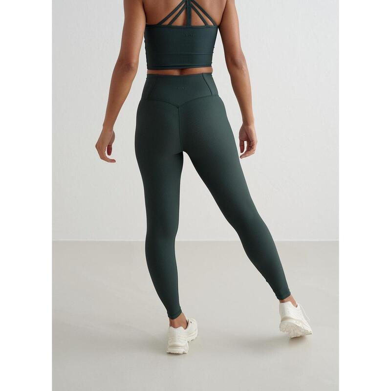 Leggings Geribbelde Performance Yoga Dames Diep Smaragdgroen aim'n